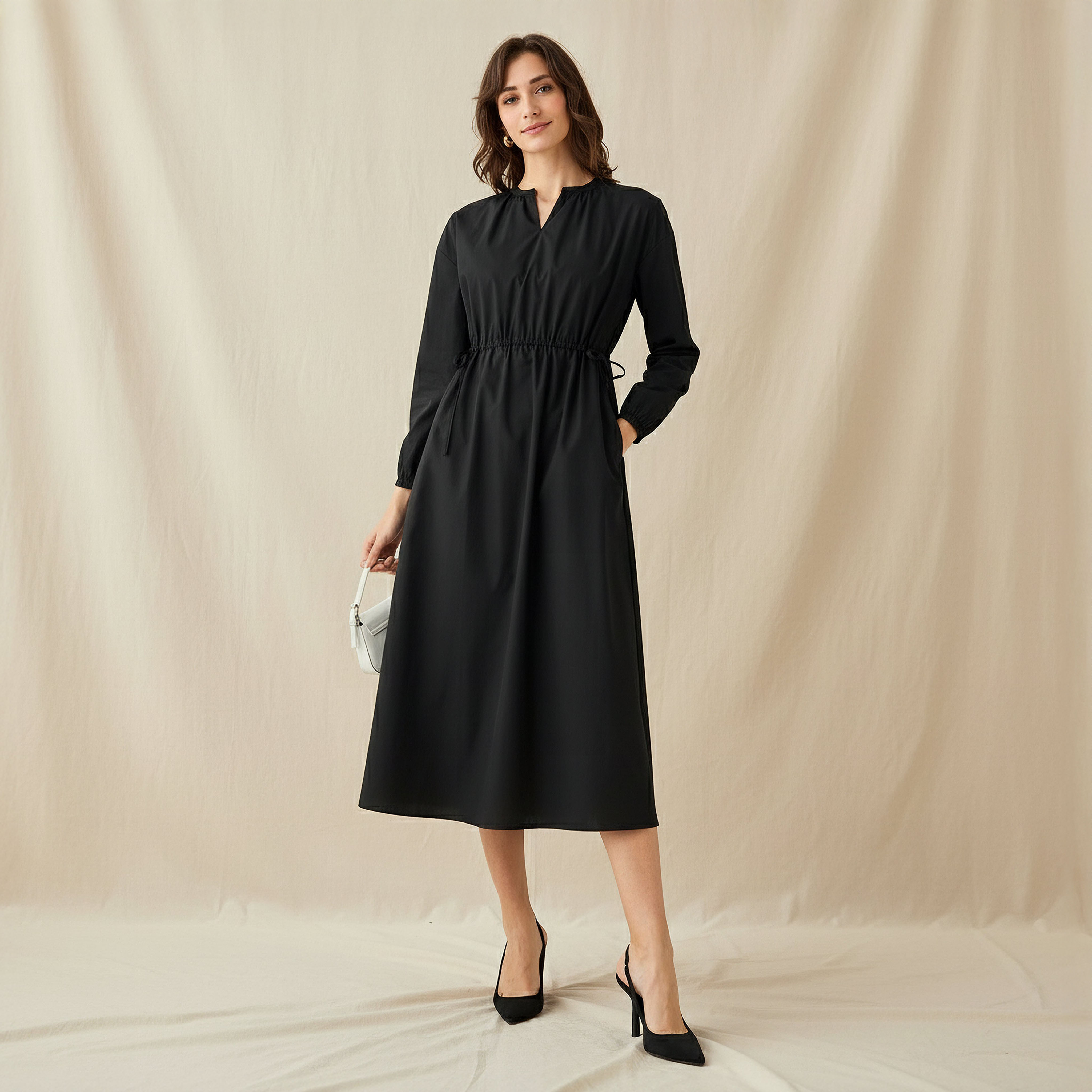 A-line Midi Cotton Dress with Pockets-women-clothing-dresses-image-1