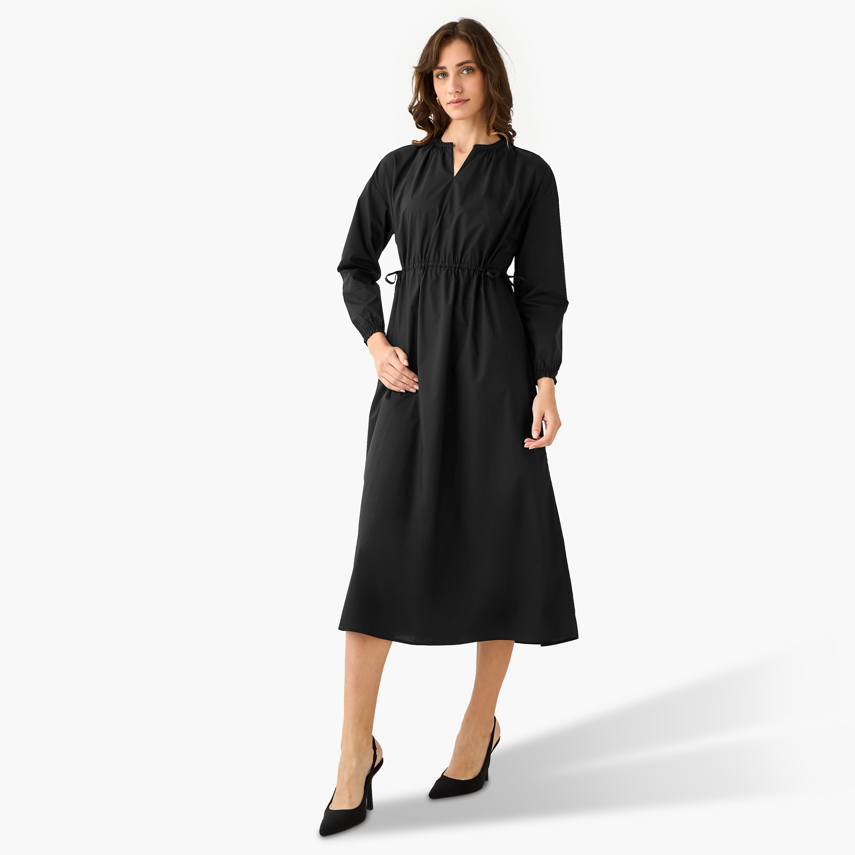 A-line Midi Cotton Dress with Pockets-women-clothing-dresses-image-2
