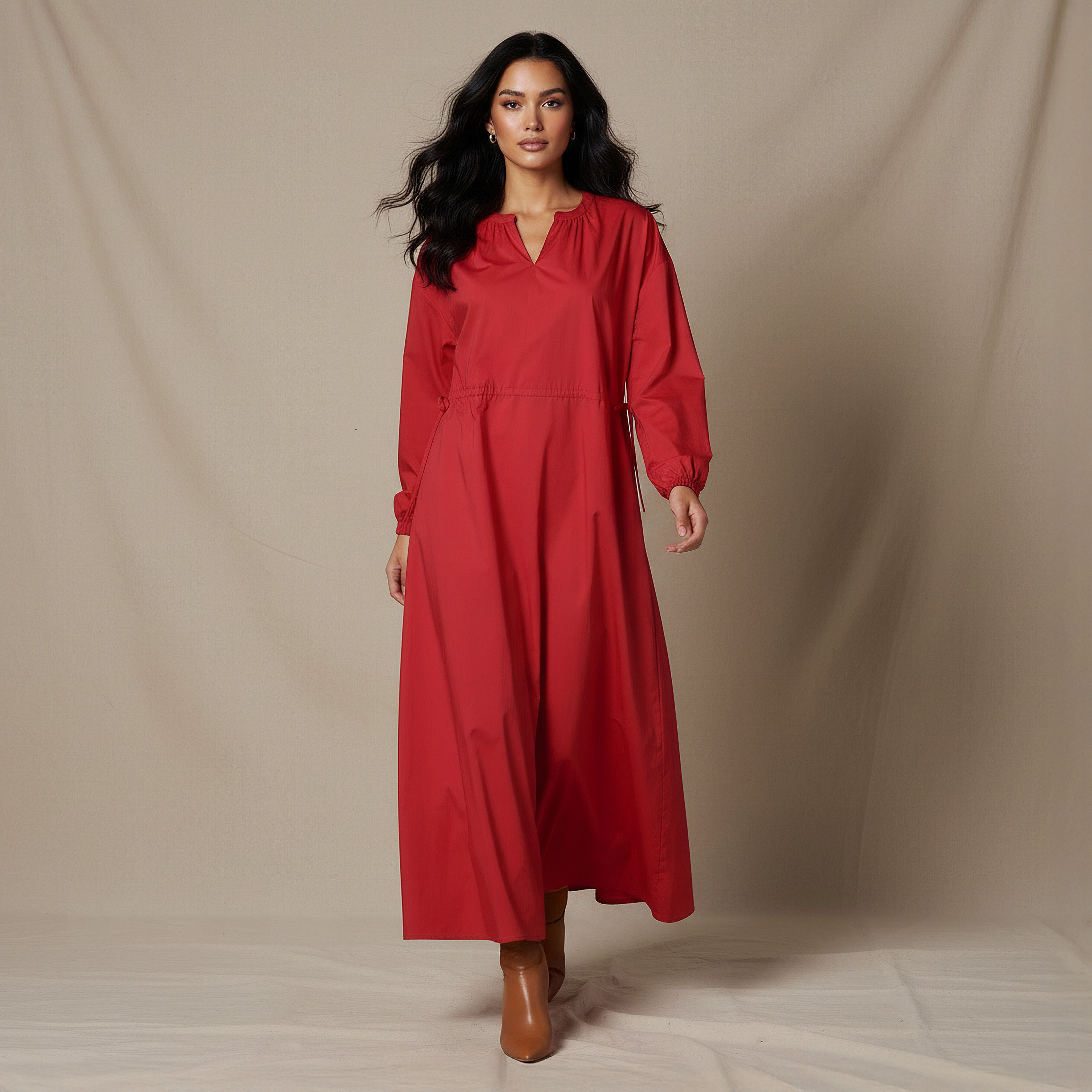 A-line Midi Cotton Dress with Pockets-women-clothing-dresses-image-1