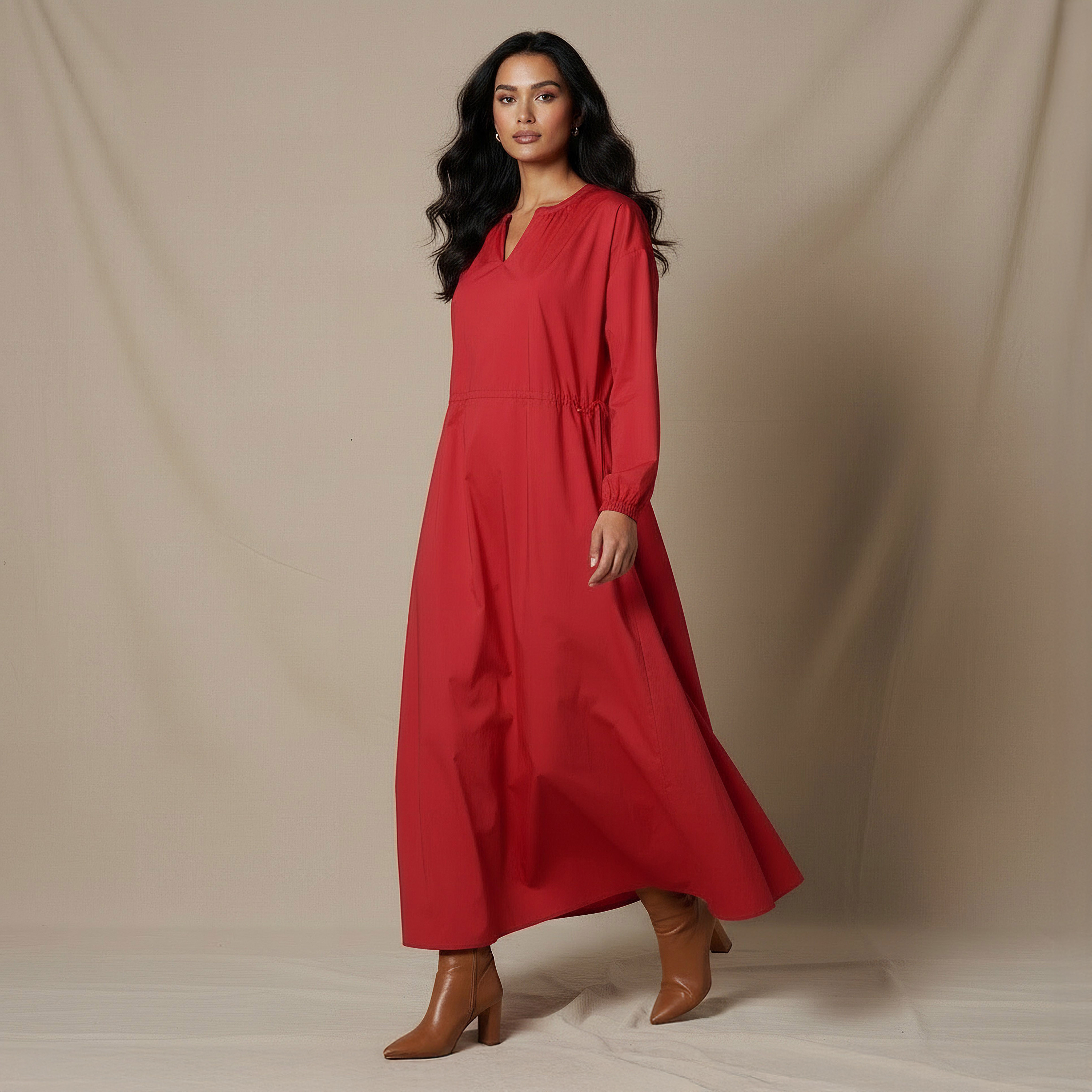 A-line Midi Cotton Dress with Pockets-women-clothing-dresses-image-2