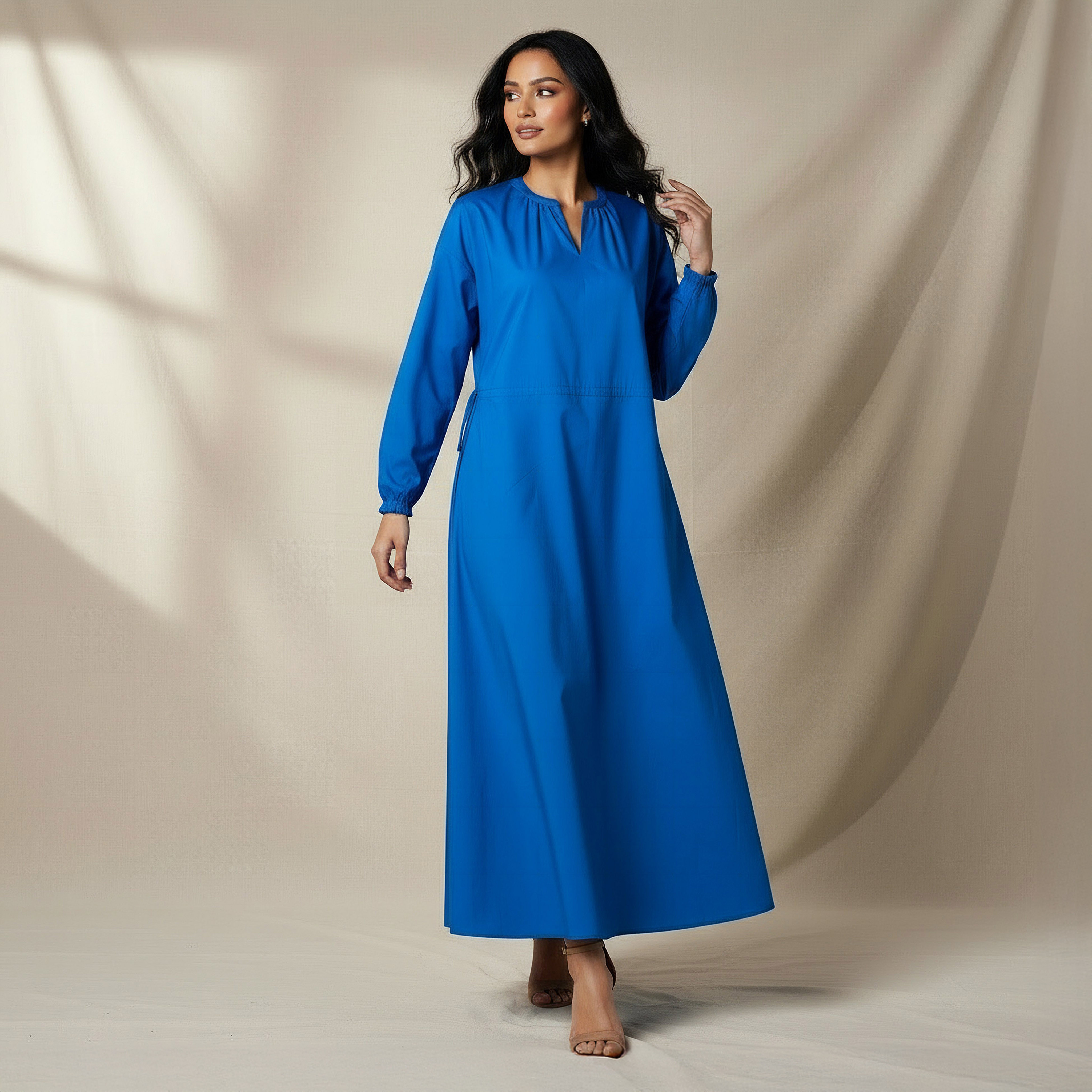 A-line Midi Cotton Dress with Pockets-women-clothing-dresses-image-2