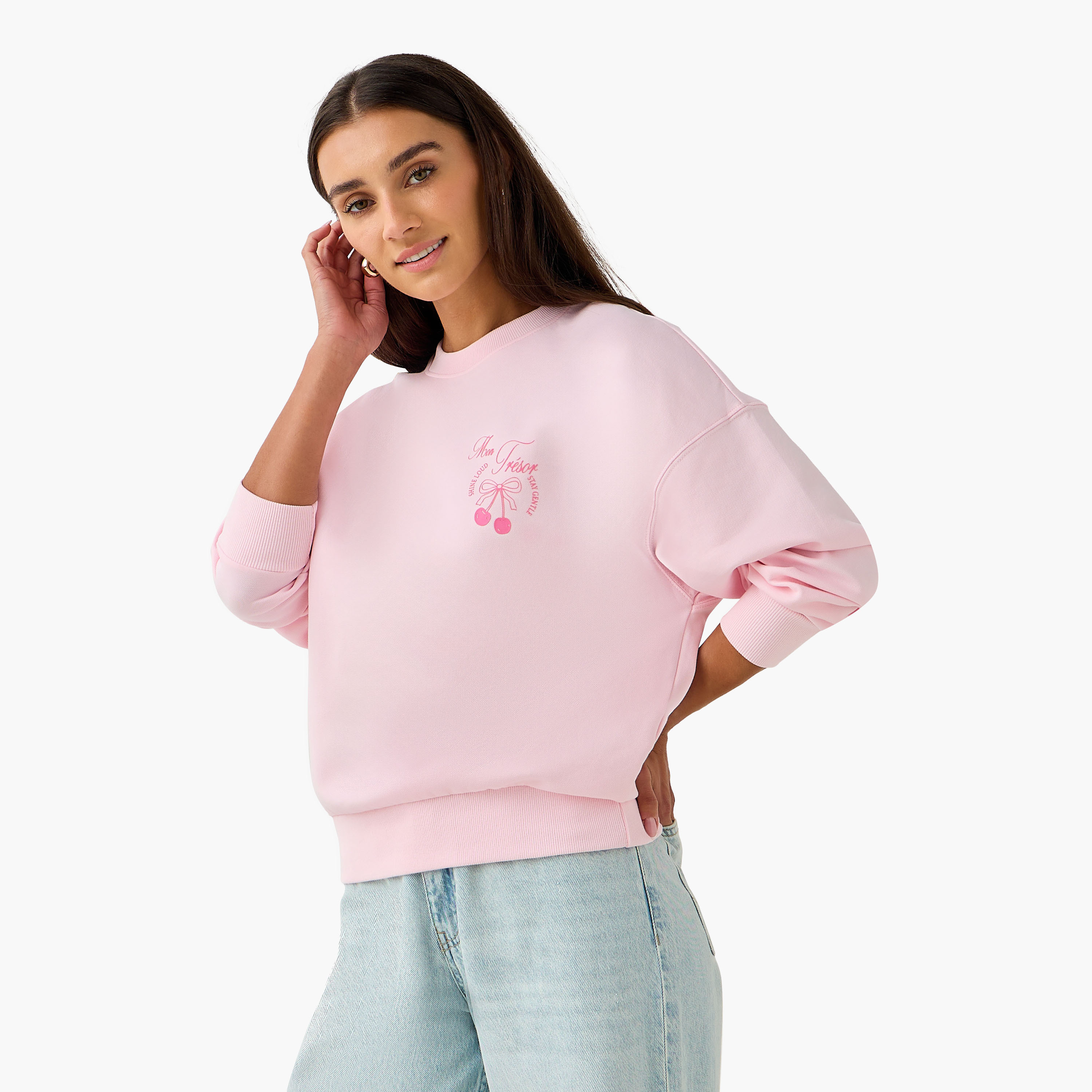 Regular Fit Sweatshirt with Typographic Print-women-winterwear-hoodiesandsweatshirts-sweatshirts-image-1
