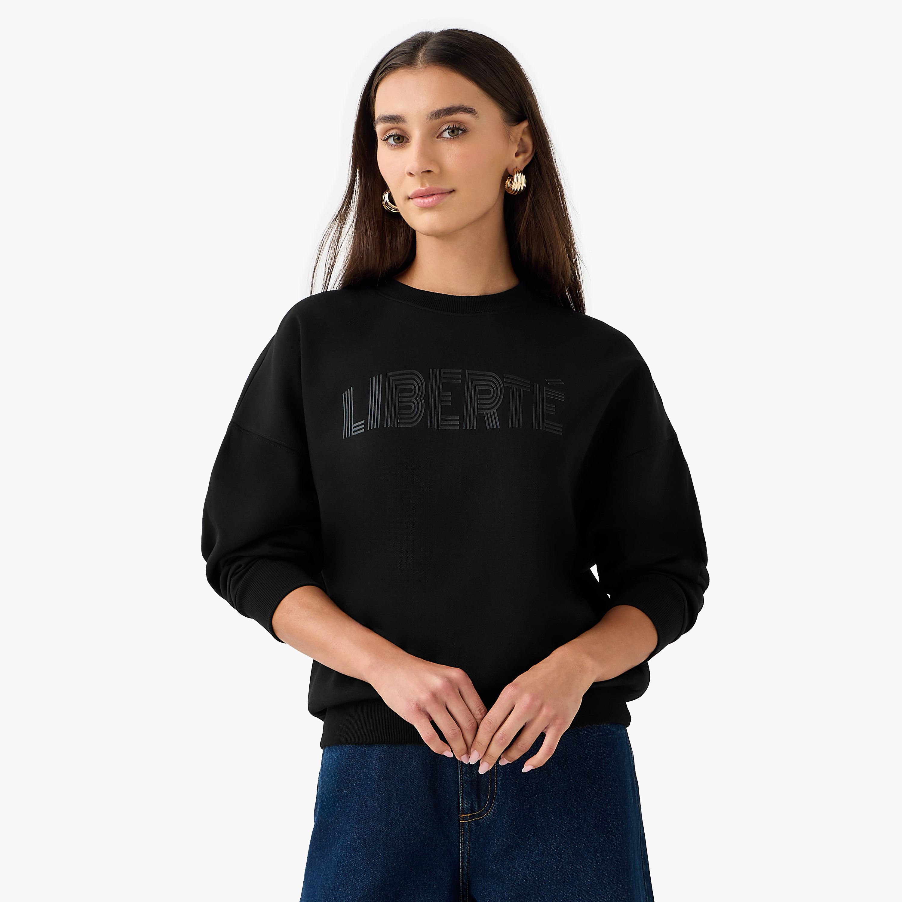 Regular Fit Sweatshirt with Typographic Print-women-winterwear-hoodiesandsweatshirts-sweatshirts-image-1
