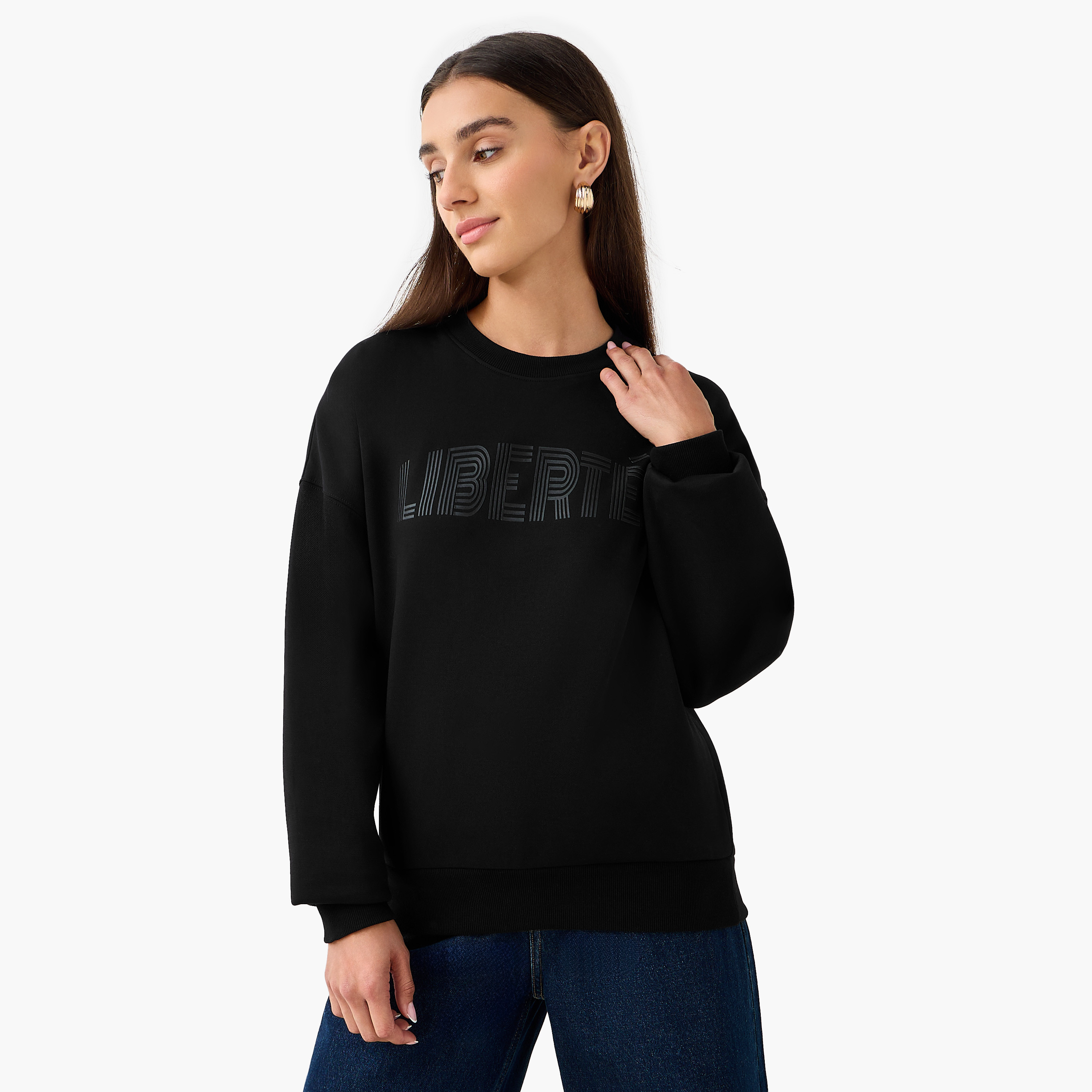 Regular Fit Sweatshirt with Typographic Print-women-winterwear-hoodiesandsweatshirts-sweatshirts-image-5