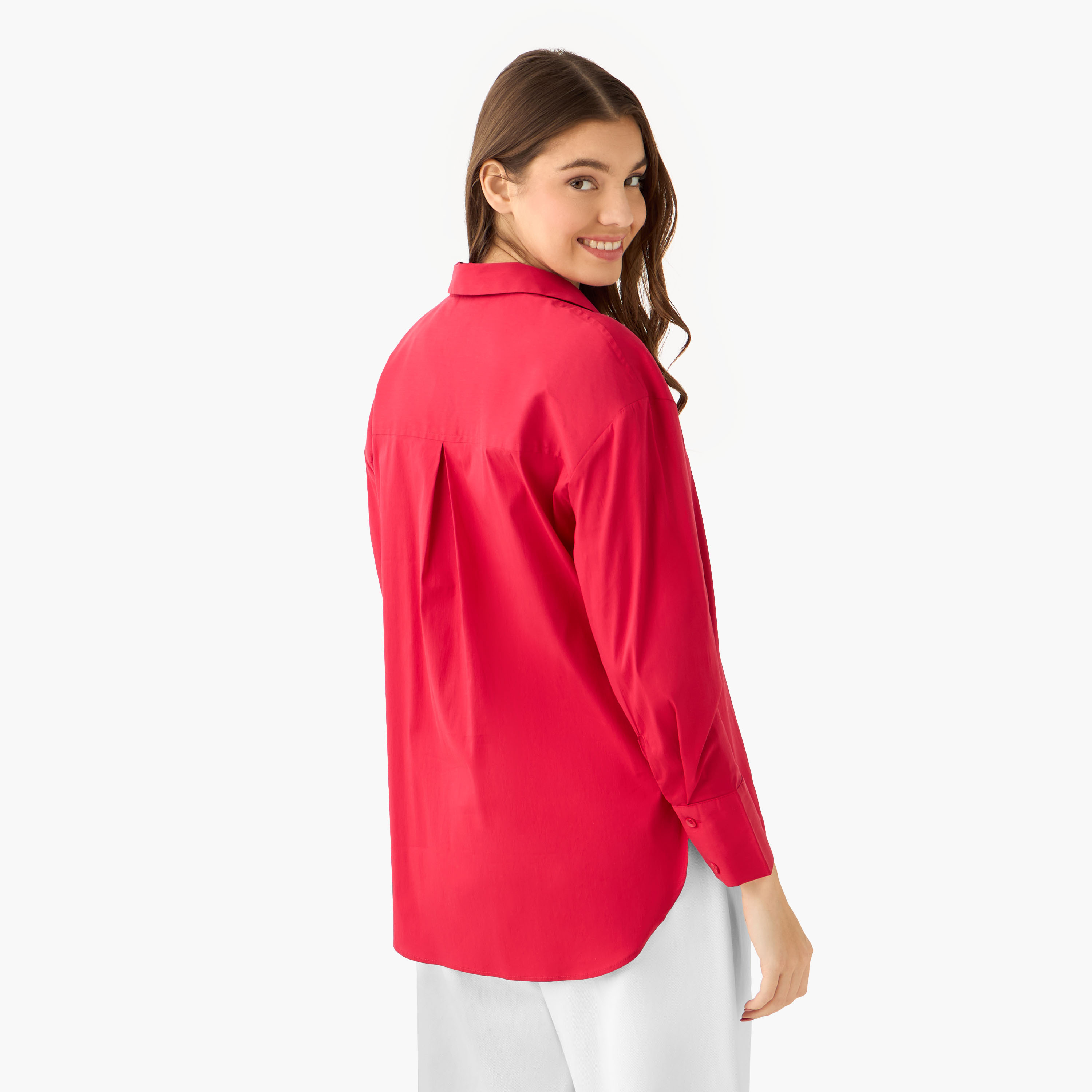 Poplin Shirt with High Low Hem-women-clothing-shirtsandblouses-shirts-image-4