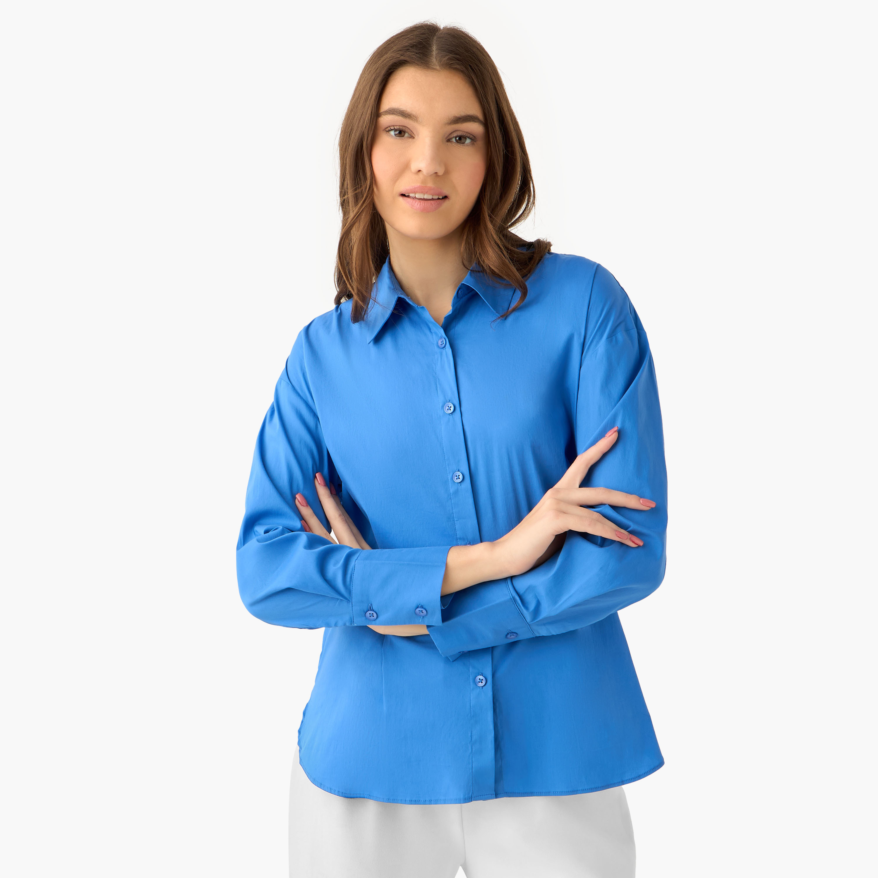 Poplin Shirt with High Low Hem-women-clothing-shirtsandblouses-shirts-image-3