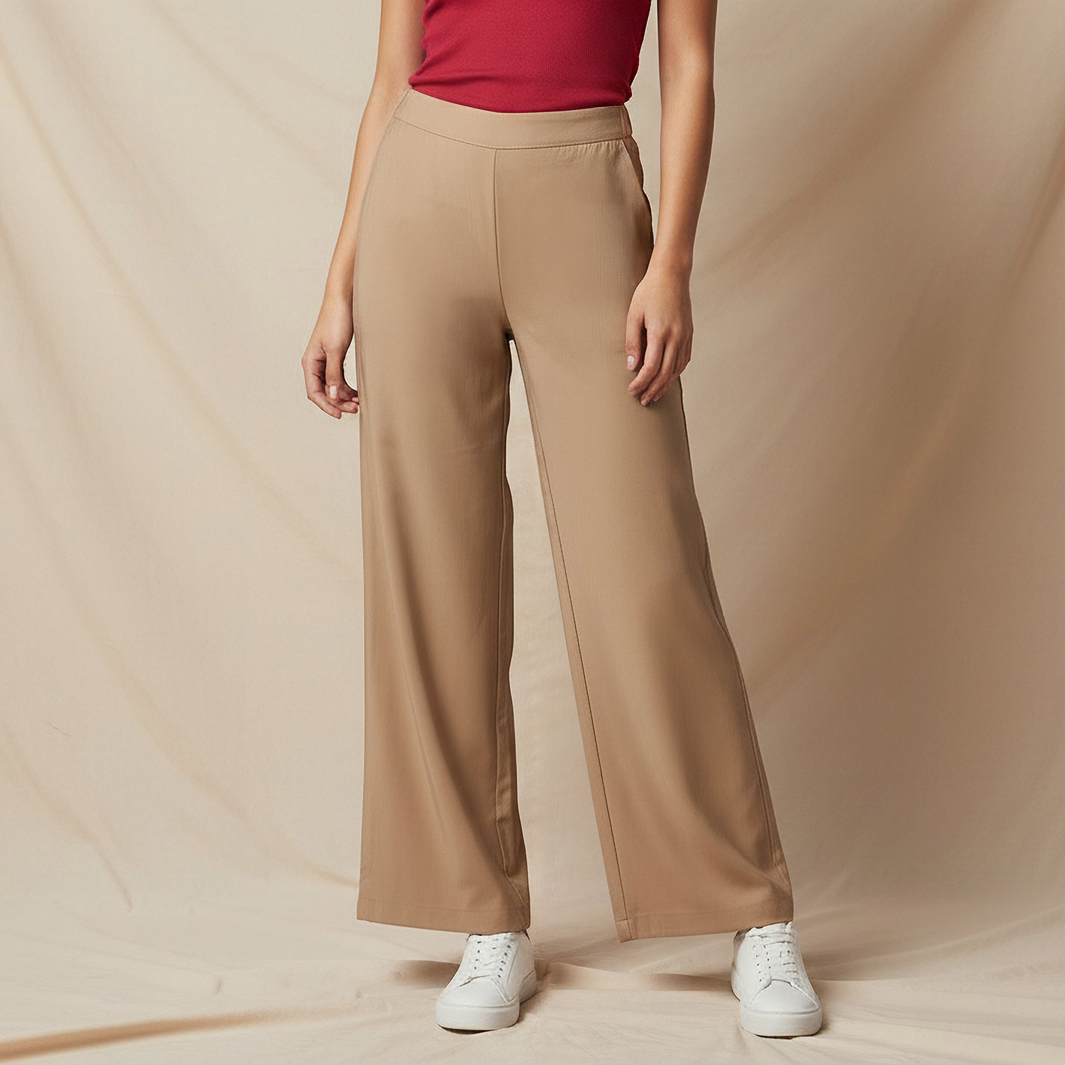 بنطلون واسع الساقين بقصة عادية وخصر متوسط الارتفاع-women-clothing-coordsets-image-5