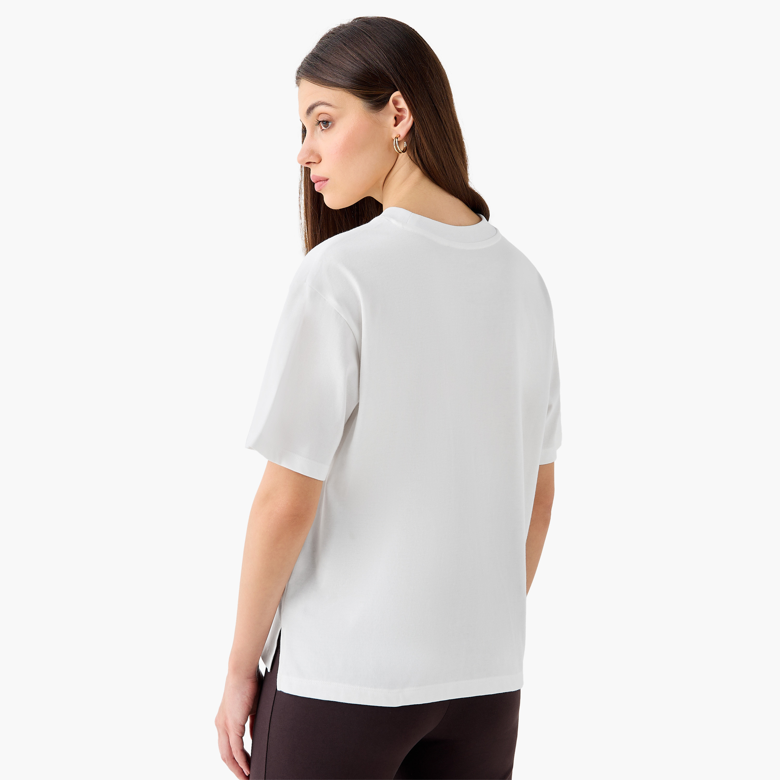Regular Fit Cotton T-shirt with Side Slits-women-clothing-tshirts-image-4