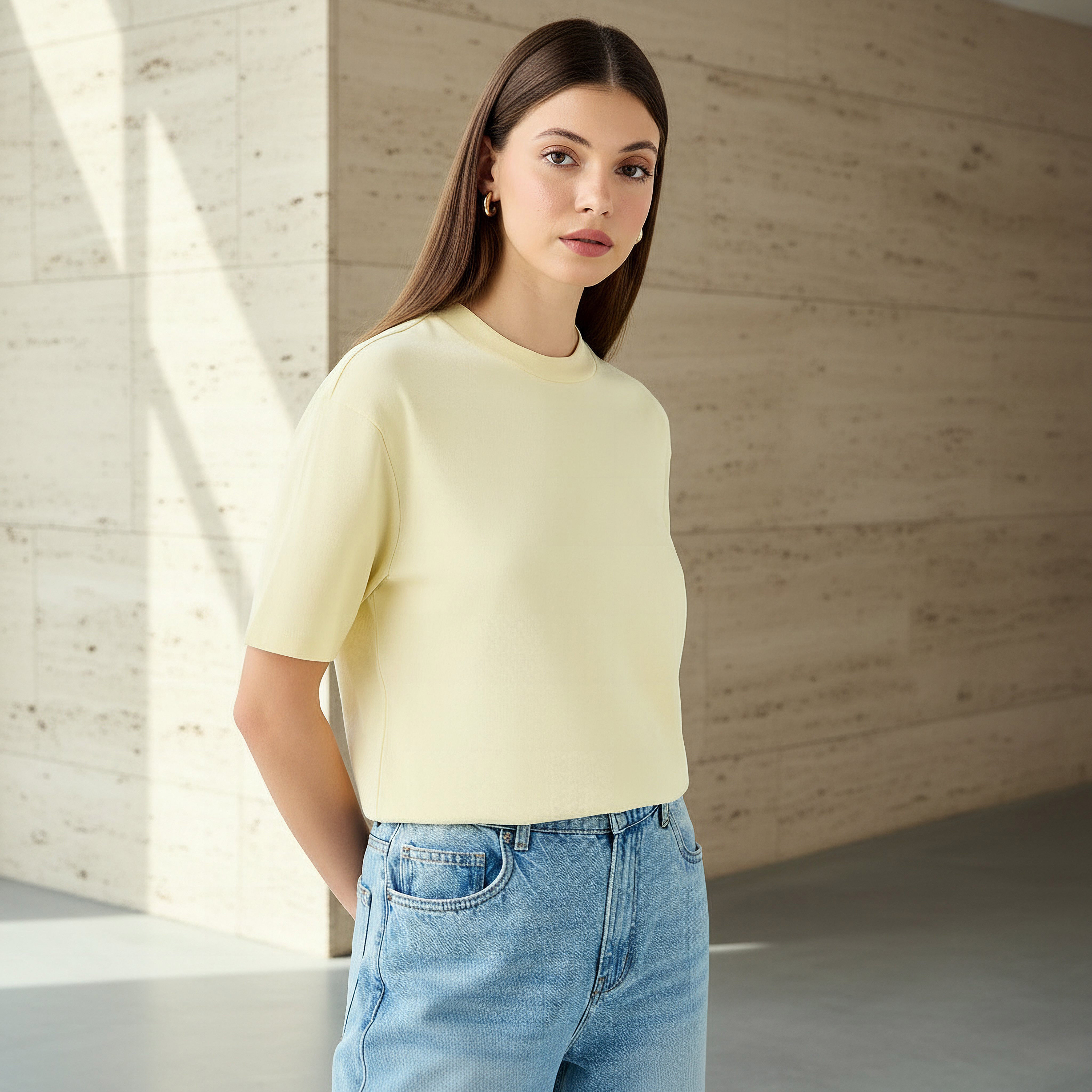 Regular Fit Cotton T-shirt with Side Slits-women-clothing-tshirts-image-1