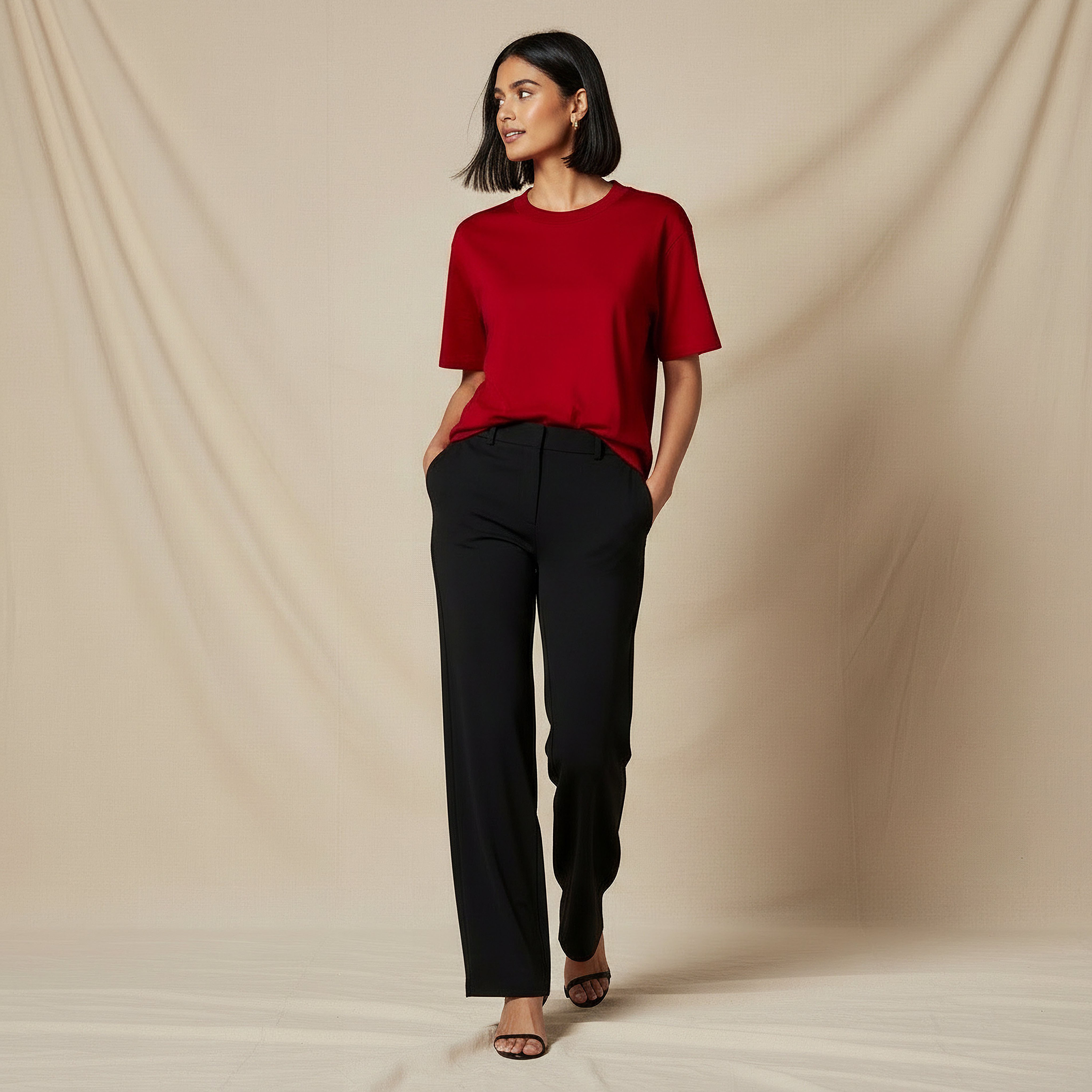 Regular Fit Cotton T-shirt with Side Slits-women-clothing-tshirts-image-2