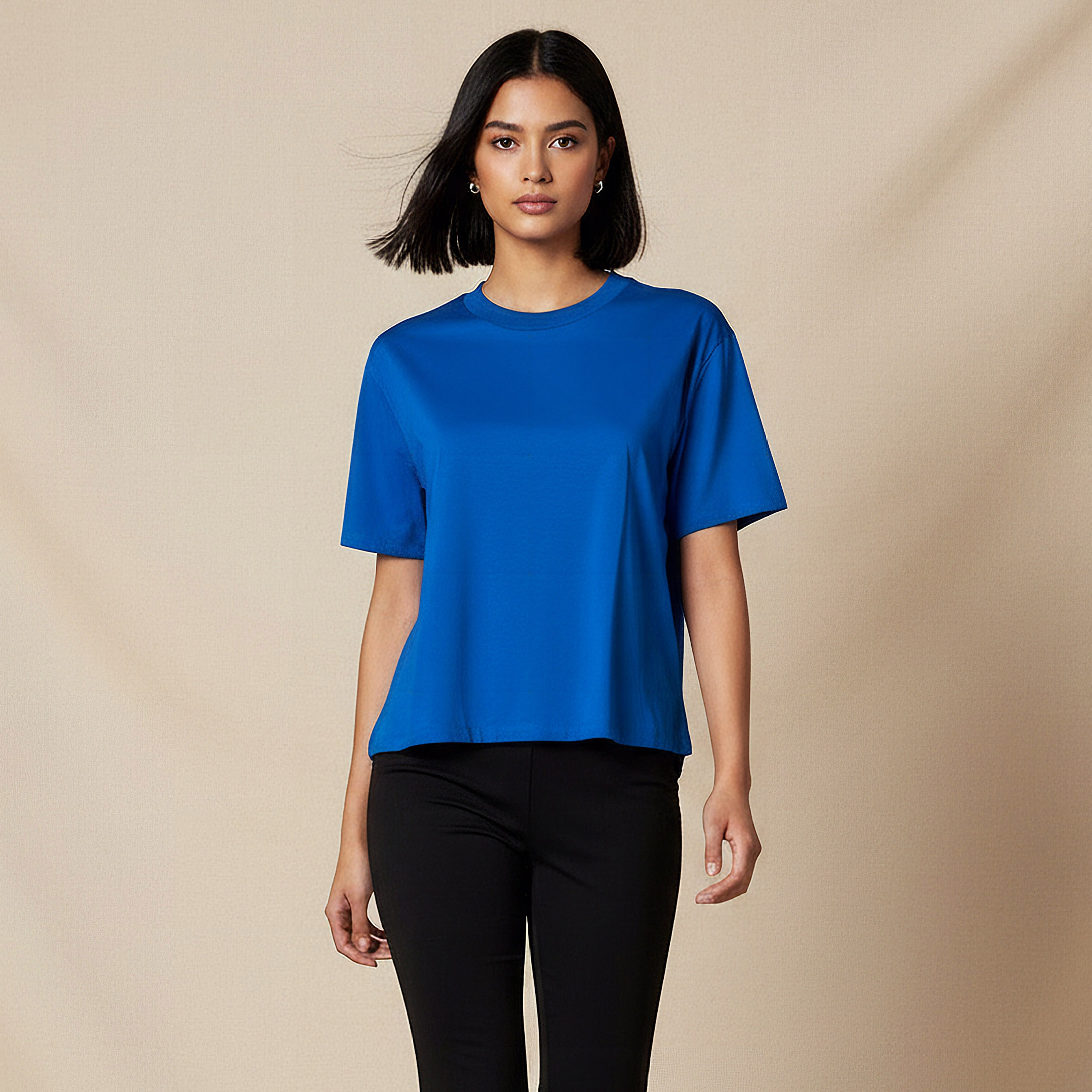 تيشيرت قطن بقصة عادية وفتحات جانبية-women-clothing-tshirts-image-1