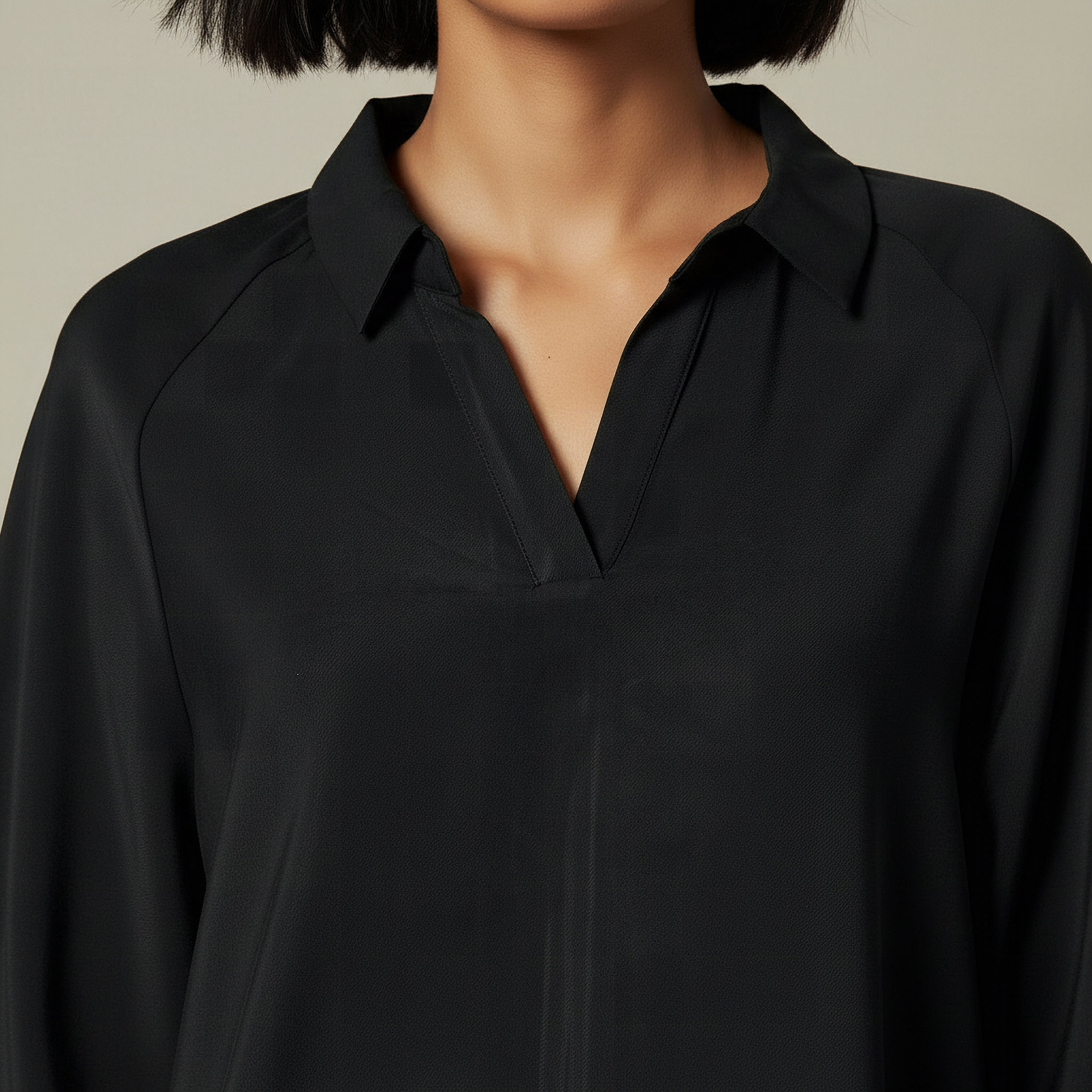 Relaxed Fit Twill Raglan Sleeve Top with Collar-women-clothing-coordsets-image-3