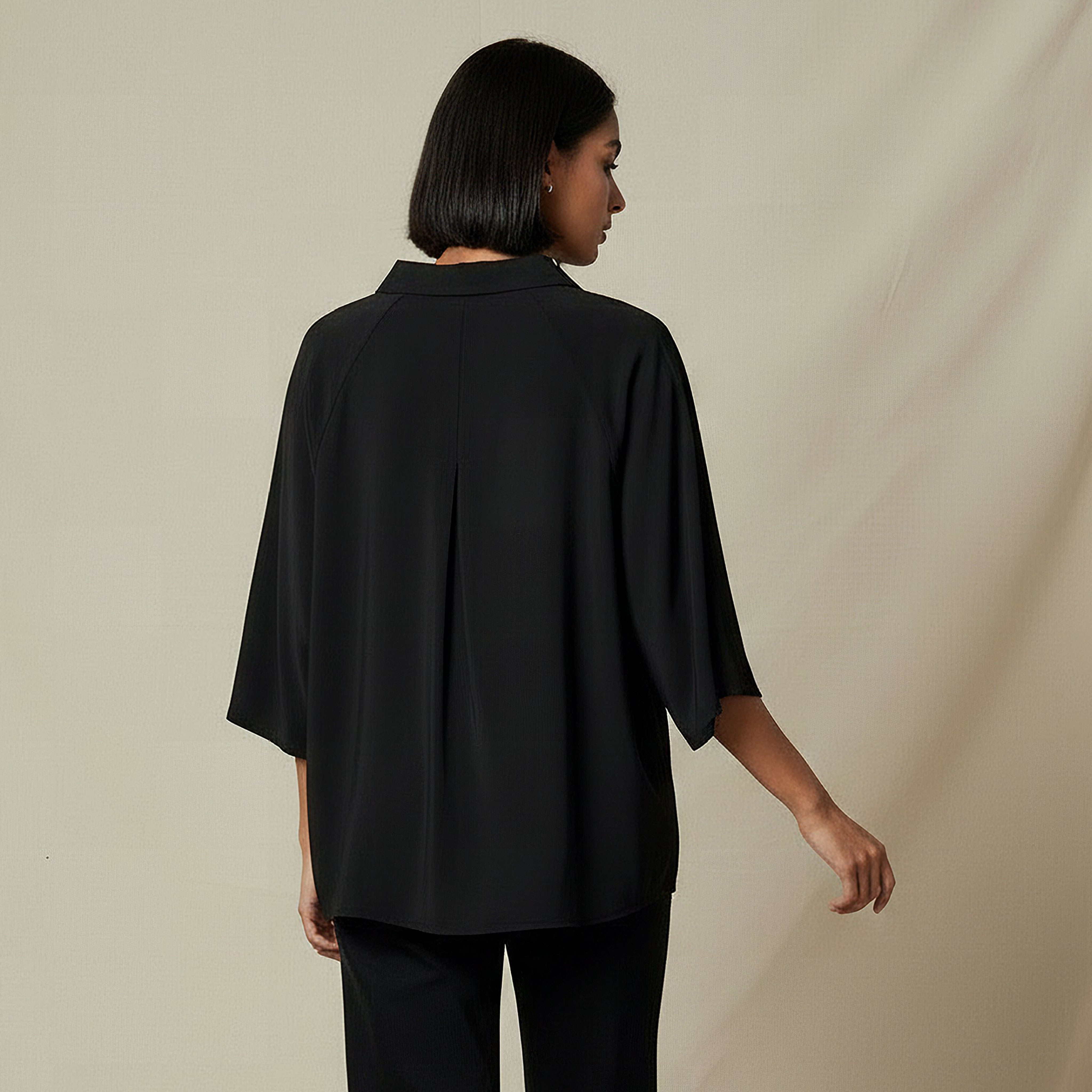 Relaxed Fit Twill Raglan Sleeve Top with Collar-women-clothing-coordsets-image-4