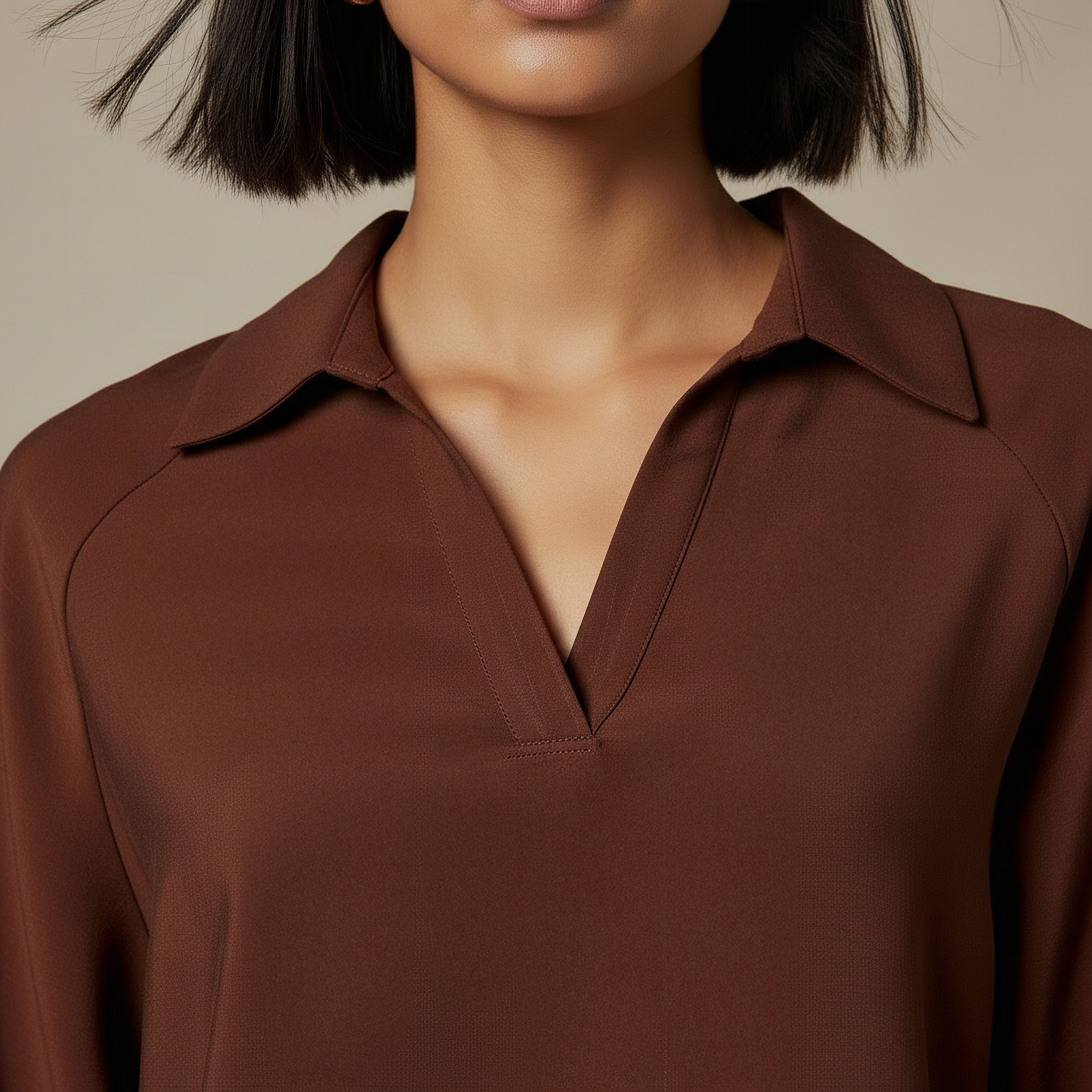 Relaxed Fit Twill Raglan Sleeve Top with Collar-women-clothing-coordsets-image-3