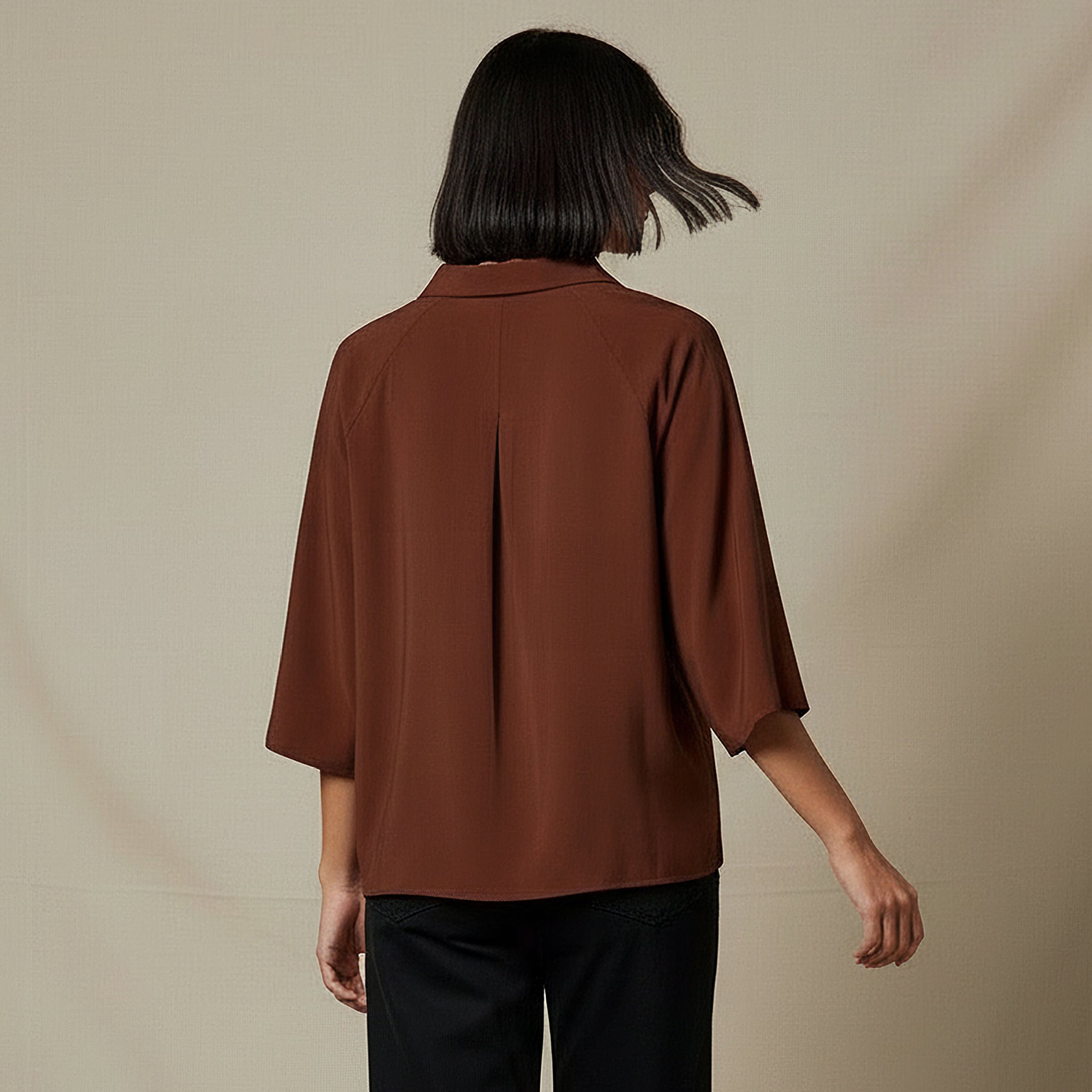Relaxed Fit Twill Raglan Sleeve Top with Collar-women-clothing-coordsets-image-4