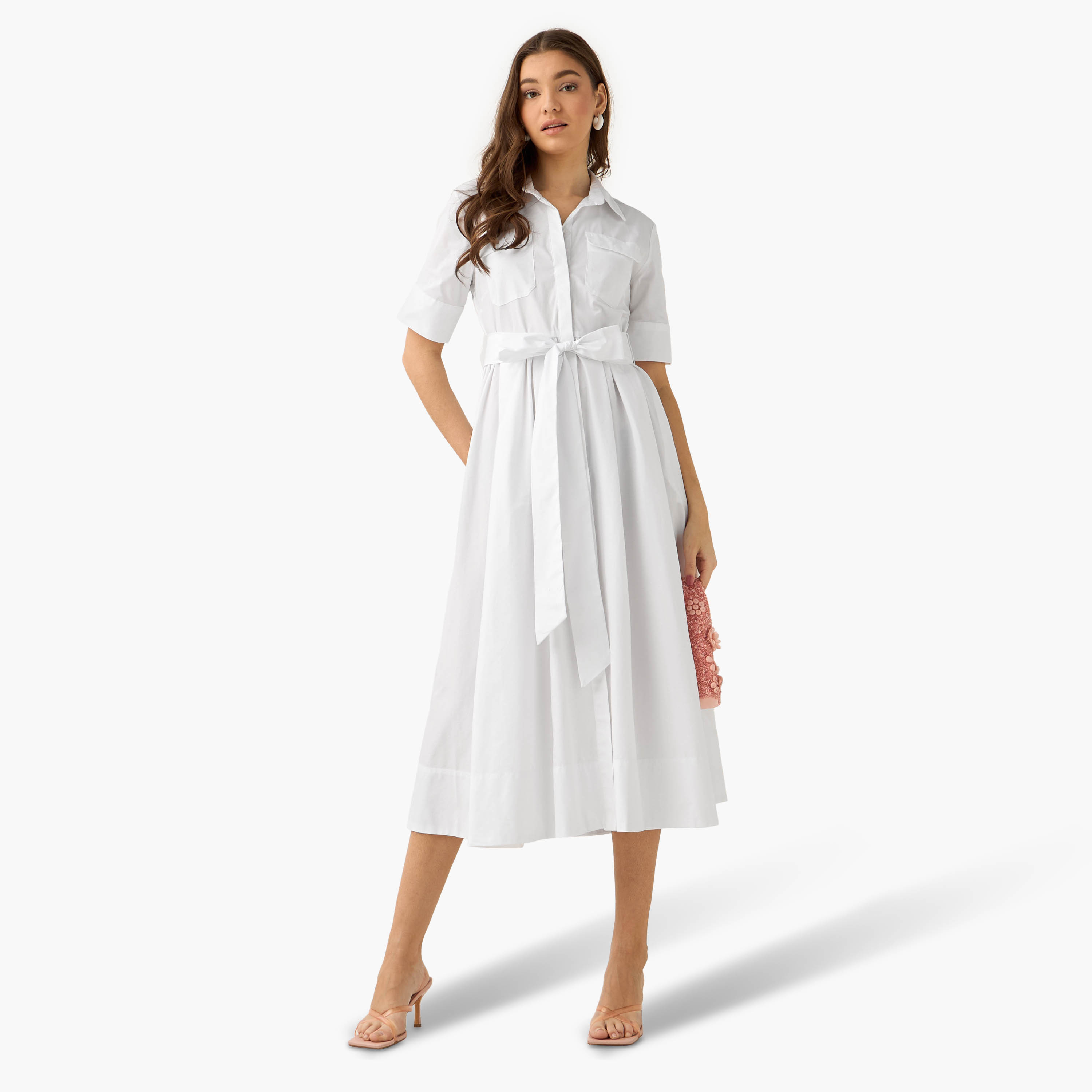 Shirt Midi Dress with Tie-Up Belt-women-clothing-dresses-image-3