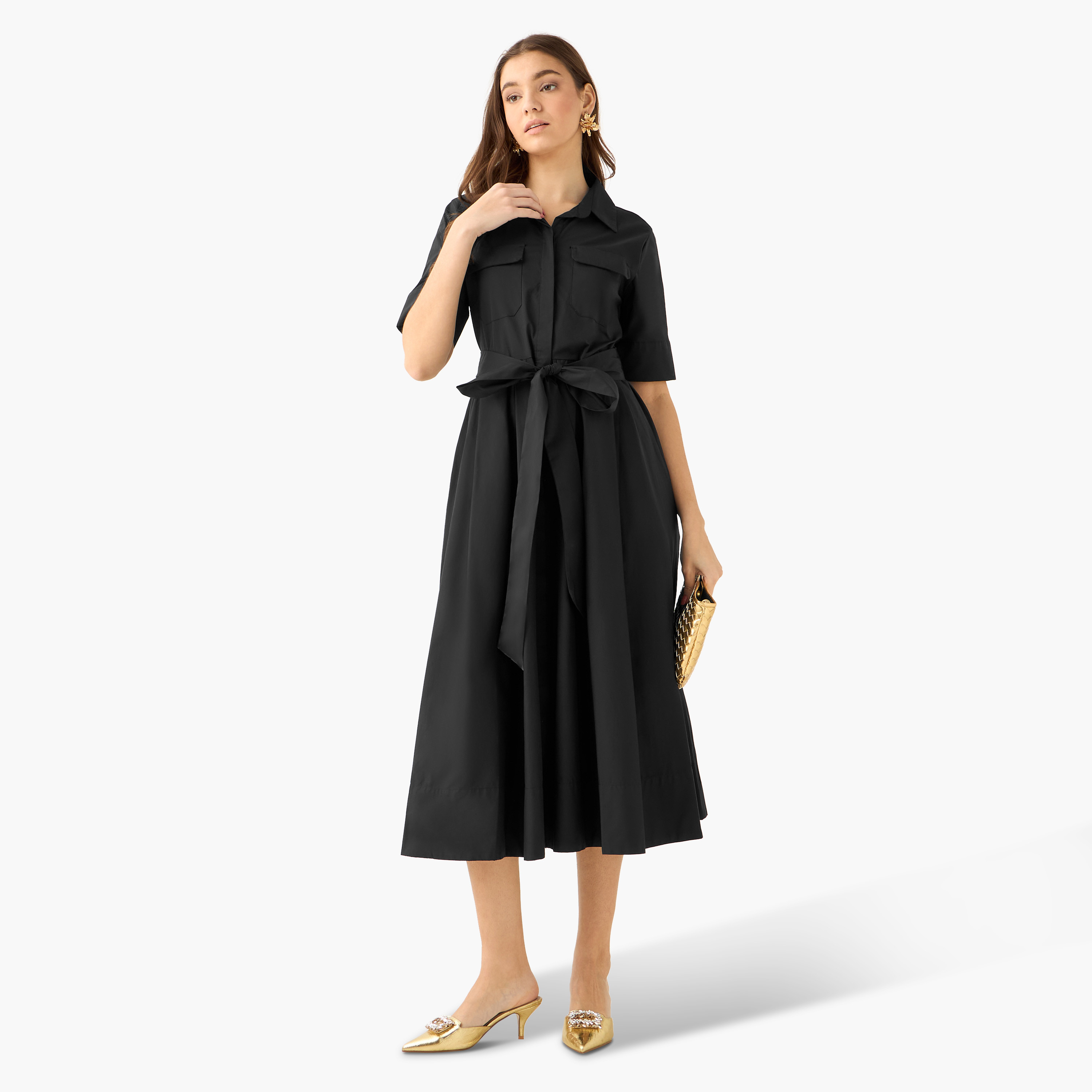 Shirt Midi Dress with Tie-Up Belt-women-clothing-dresses-image-3