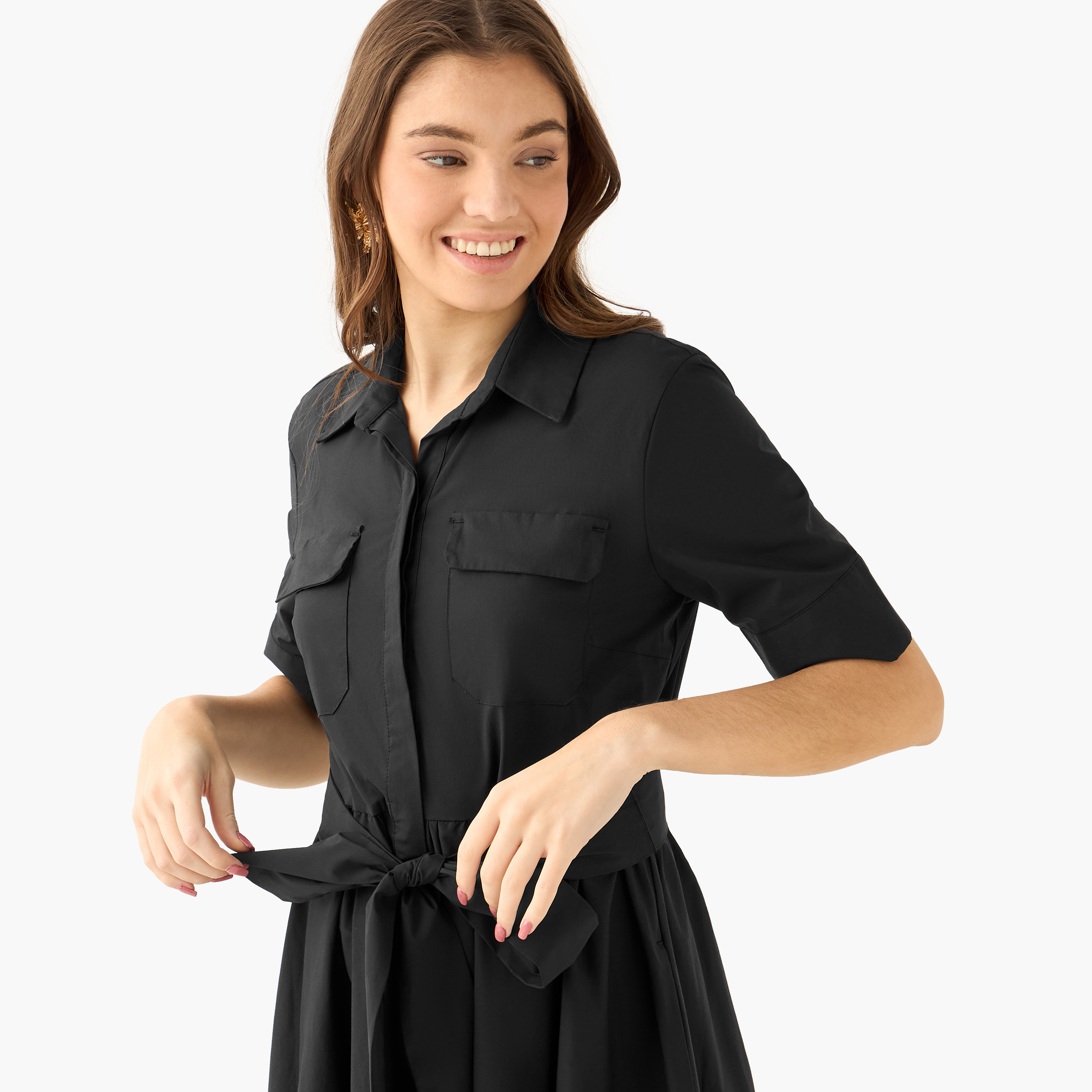 Shirt Midi Dress with Tie-Up Belt-women-clothing-dresses-image-5