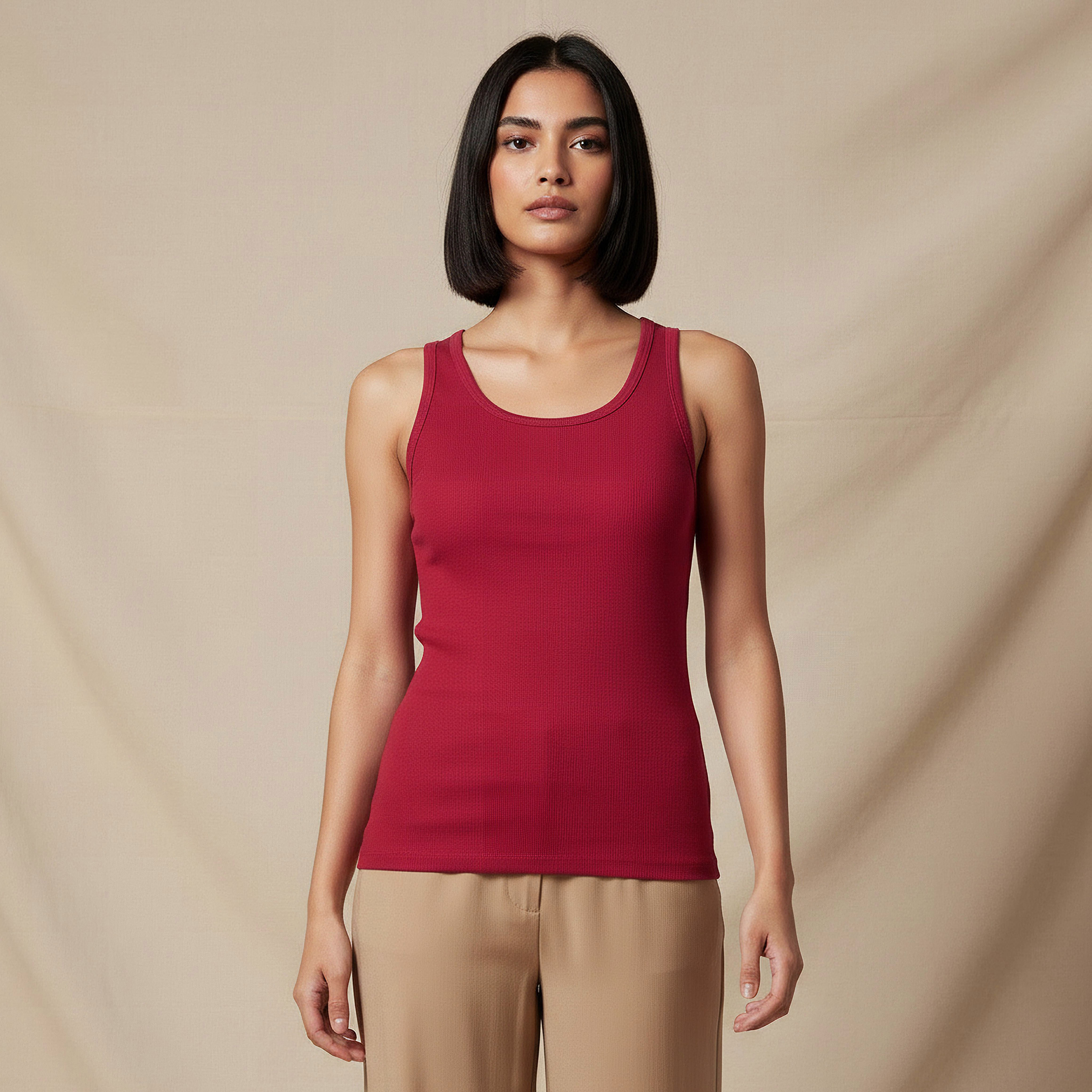بلوزة تانك بقصة سليم وتصميم مضلّع-women-clothing-tshirts-image-6