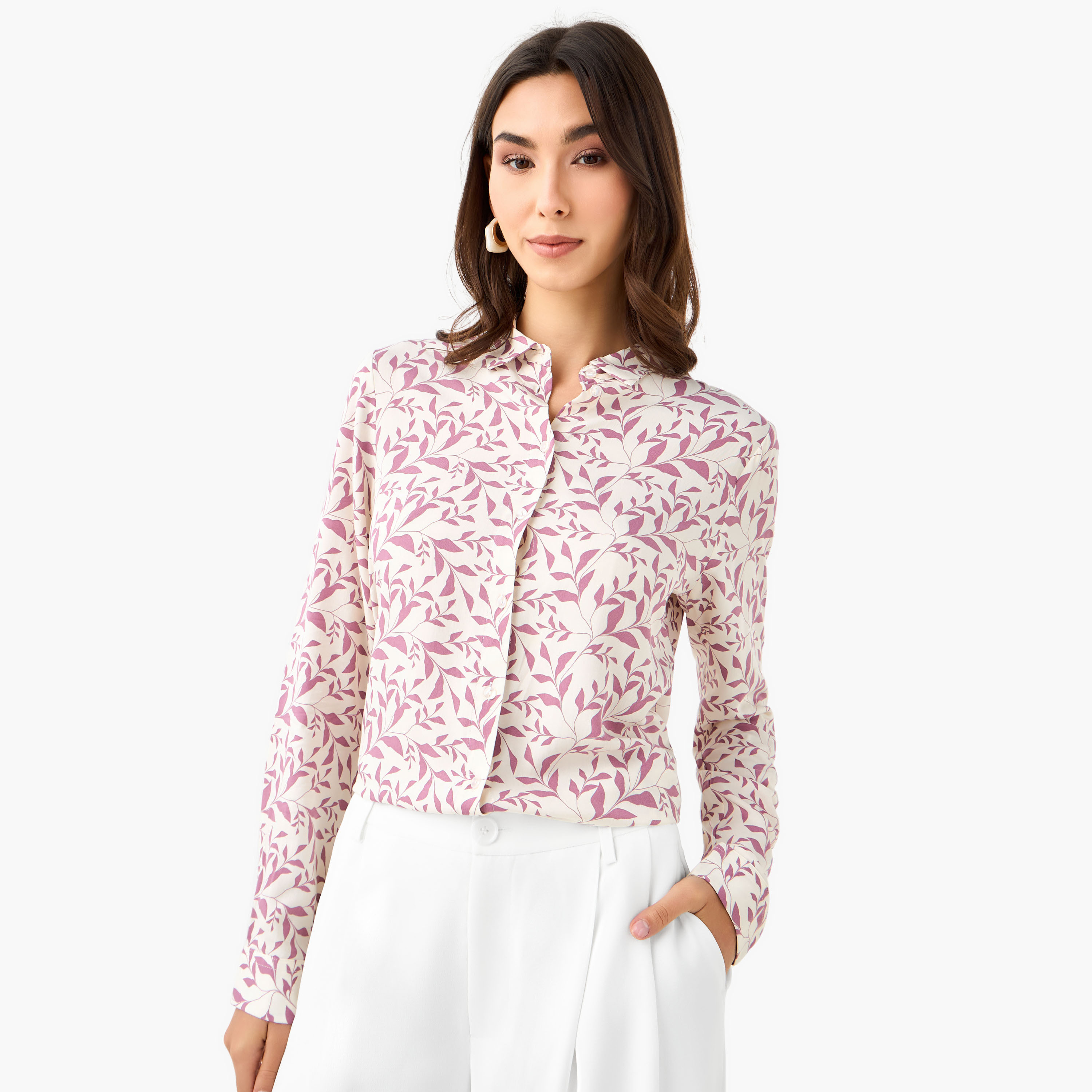 قميص فيسكوز بطبعة أوراق-women-clothing-shirtsandblouses-shirts-image-1