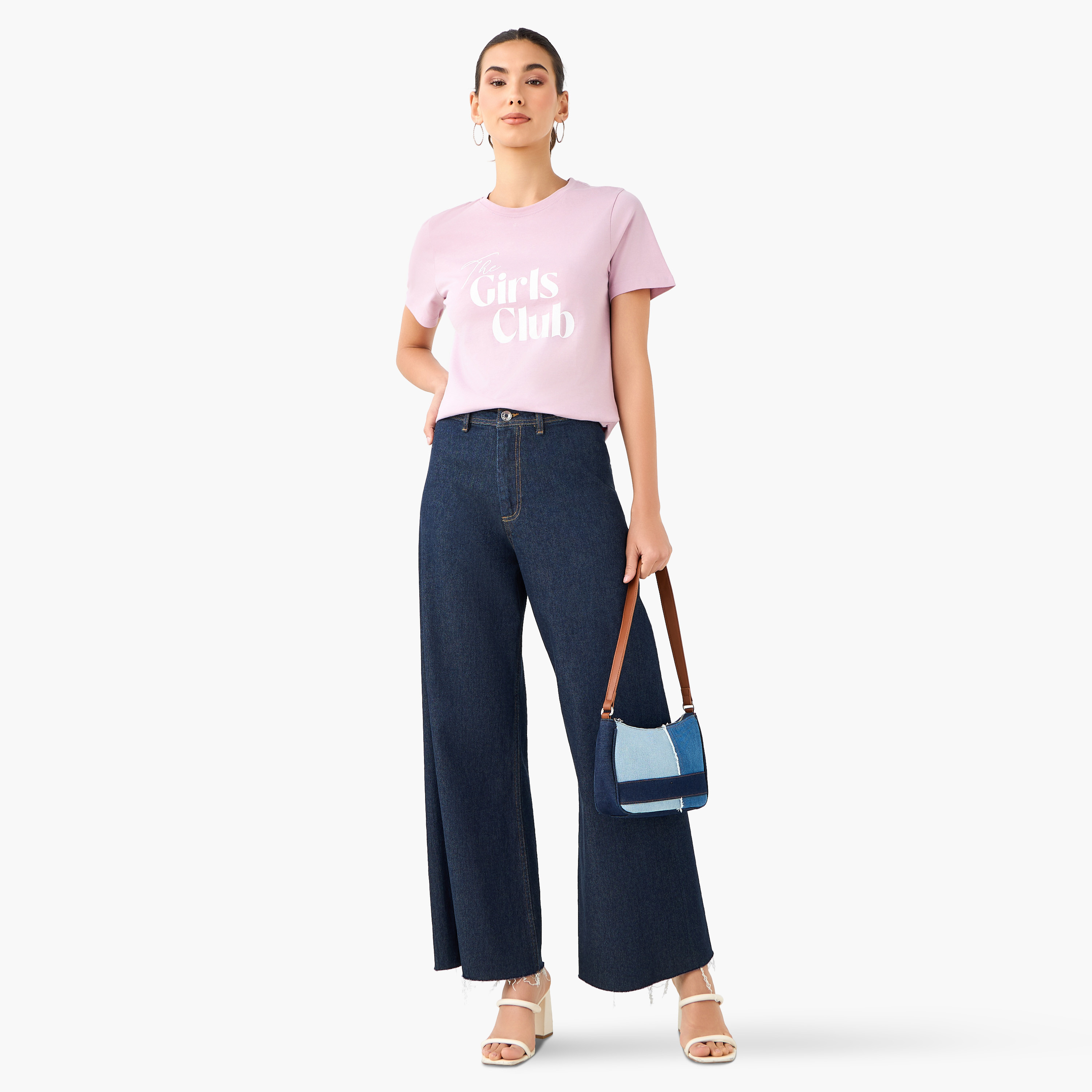 Regular Fit Cotton T-shirt with Typographic Print-women-clothing-tshirts-image-2