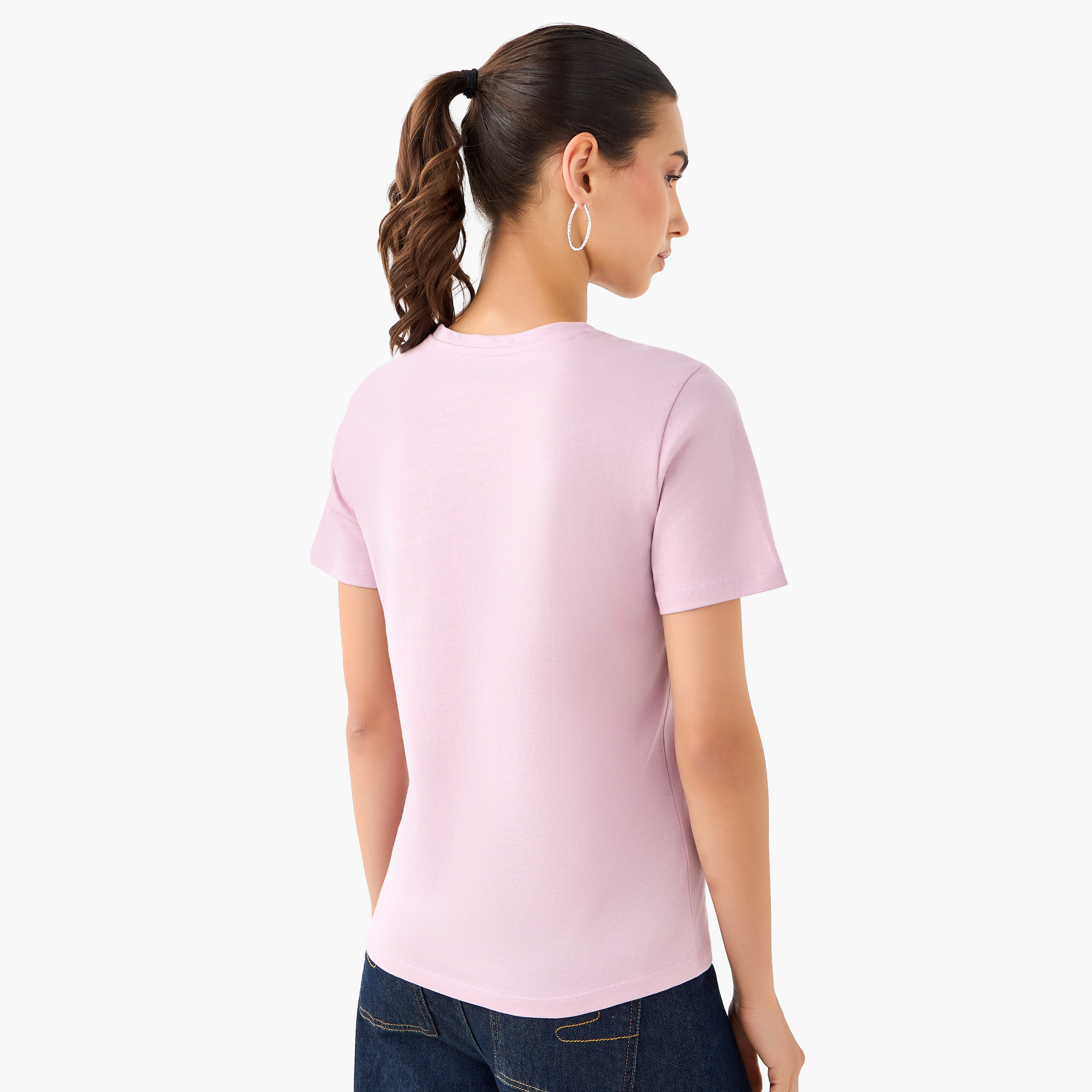 Regular Fit Cotton T-shirt with Typographic Print-women-clothing-tshirts-image-3