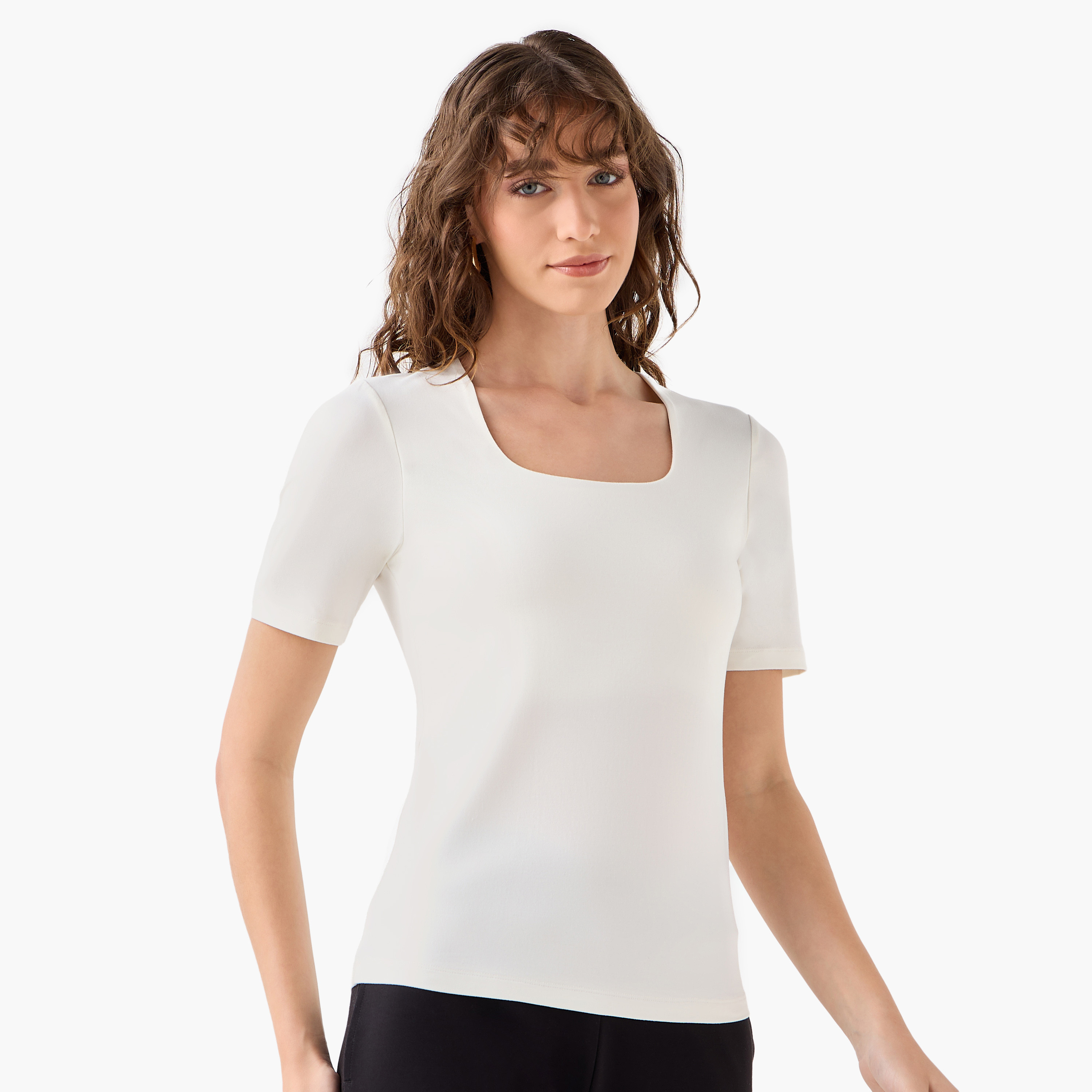 Microfibre T-shirt with Square Neck-women-clothing-tshirts-image-3