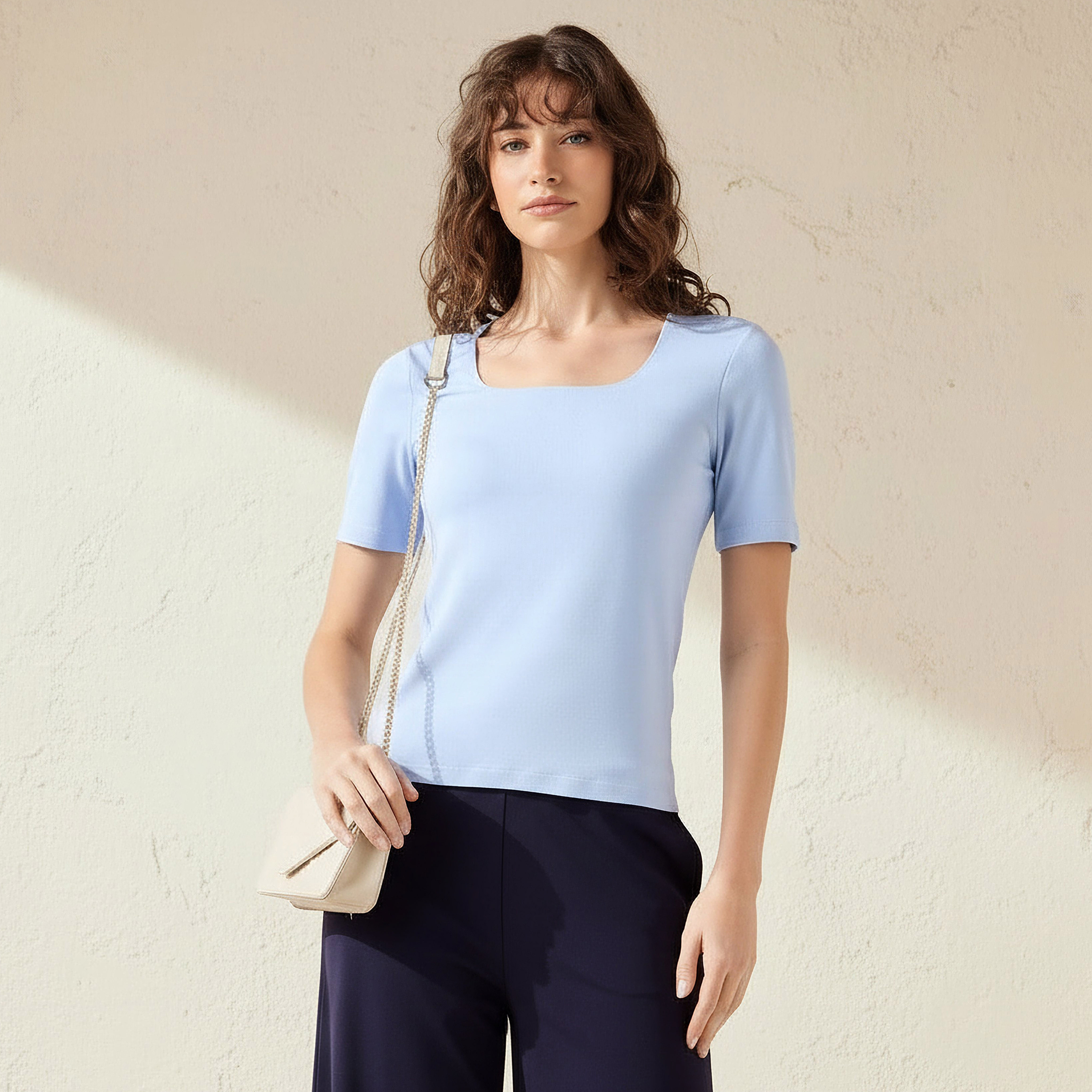 تيشيرت مايكروفايبر برقبة مربعة-women-clothing-tshirts-image-1