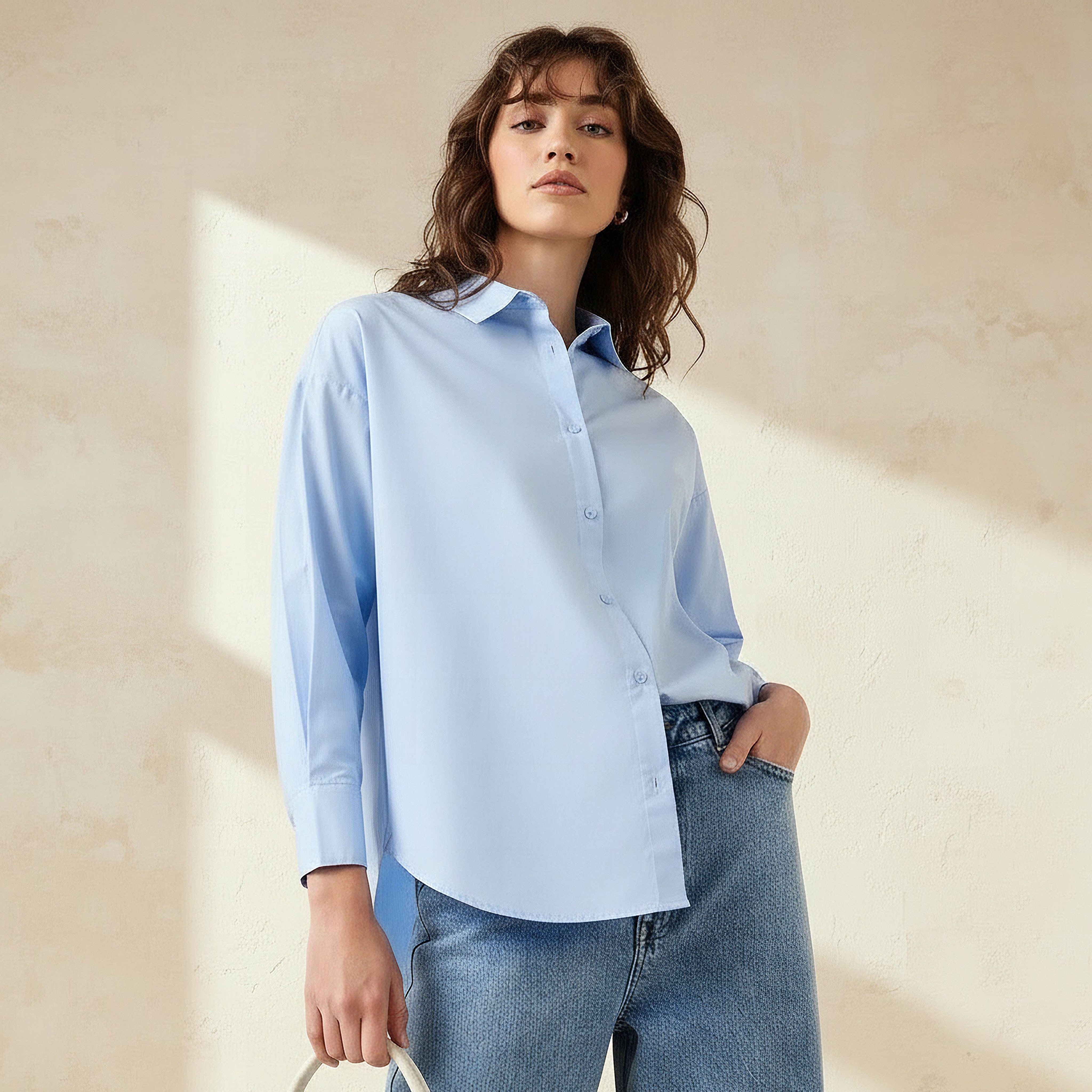 Poplin Cotton Shirt with Collar-women-clothing-shirtsandblouses-shirts-image-1
