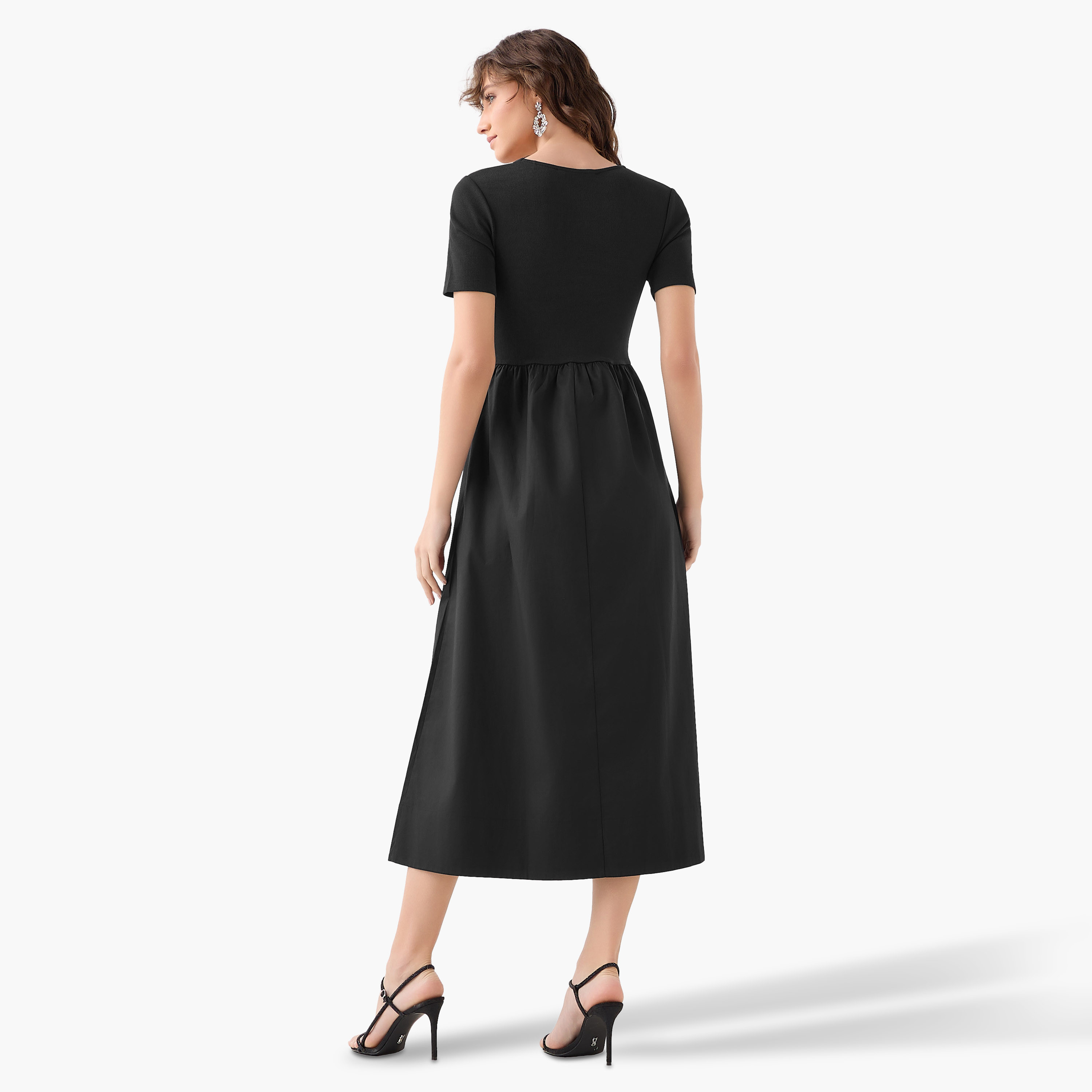 A-line Midi Dress with Ribbed Texture-women-clothing-dresses-image-6