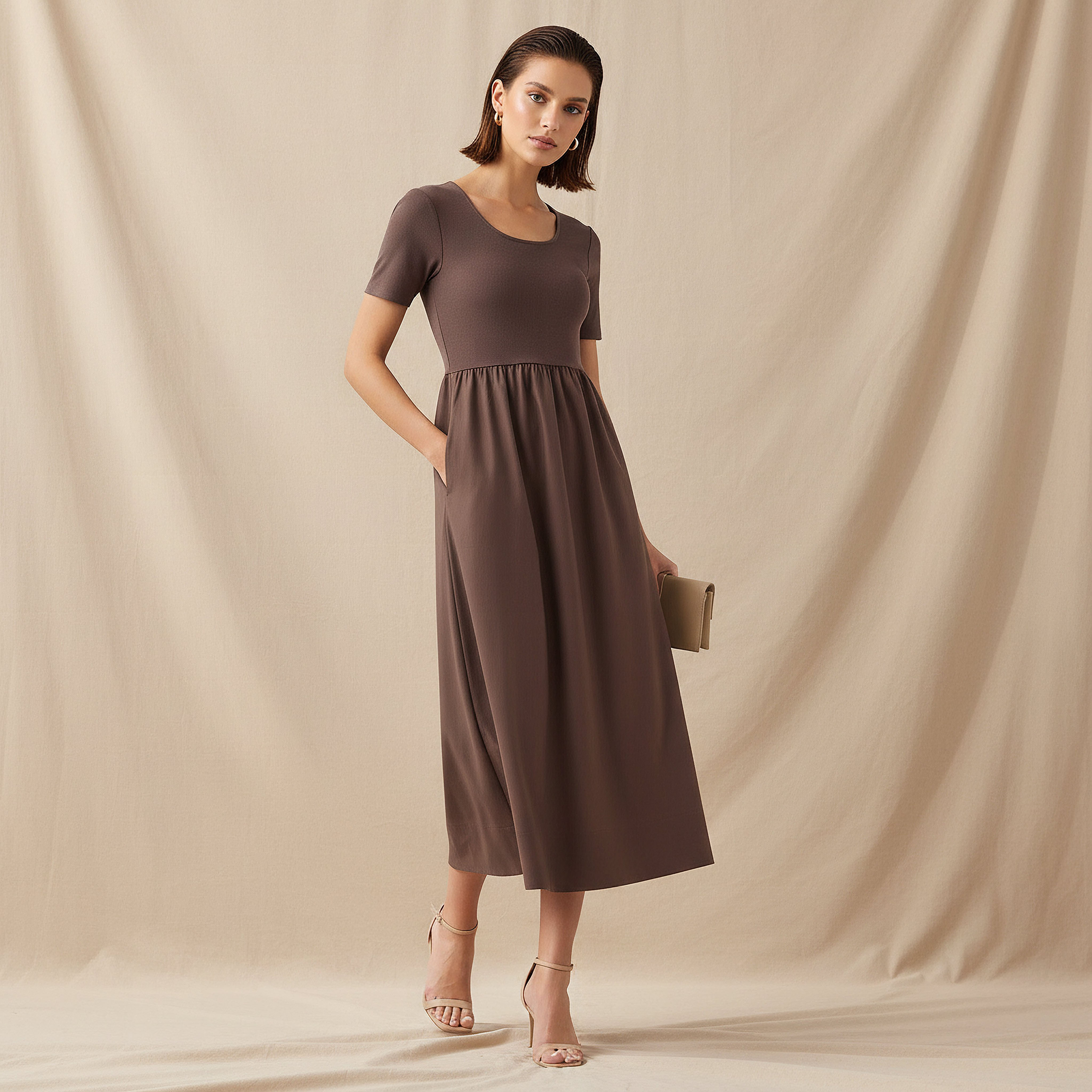 A-line Midi Dress with Ribbed Texture-women-clothing-dresses-image-1