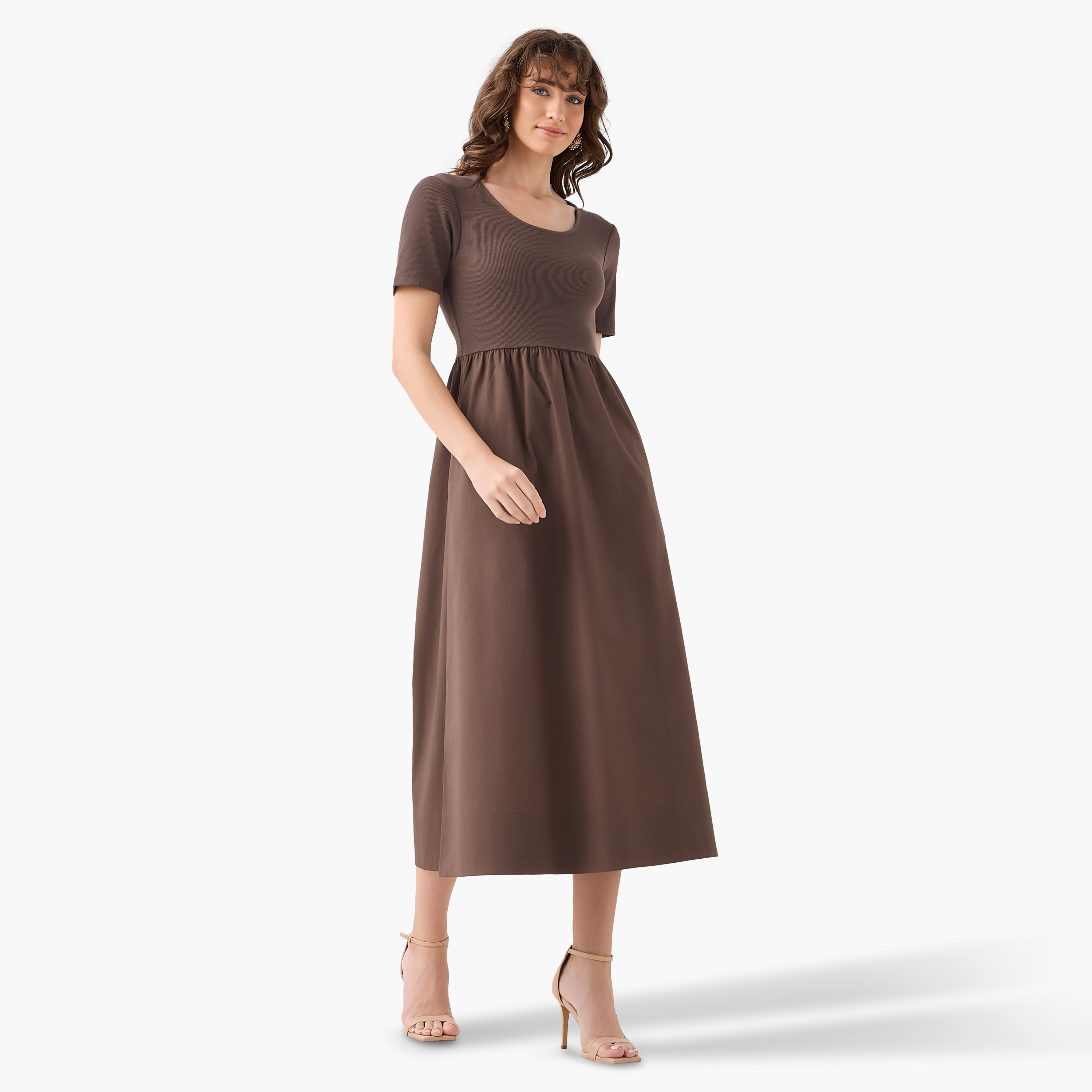 A-line Midi Dress with Ribbed Texture-women-clothing-dresses-image-3