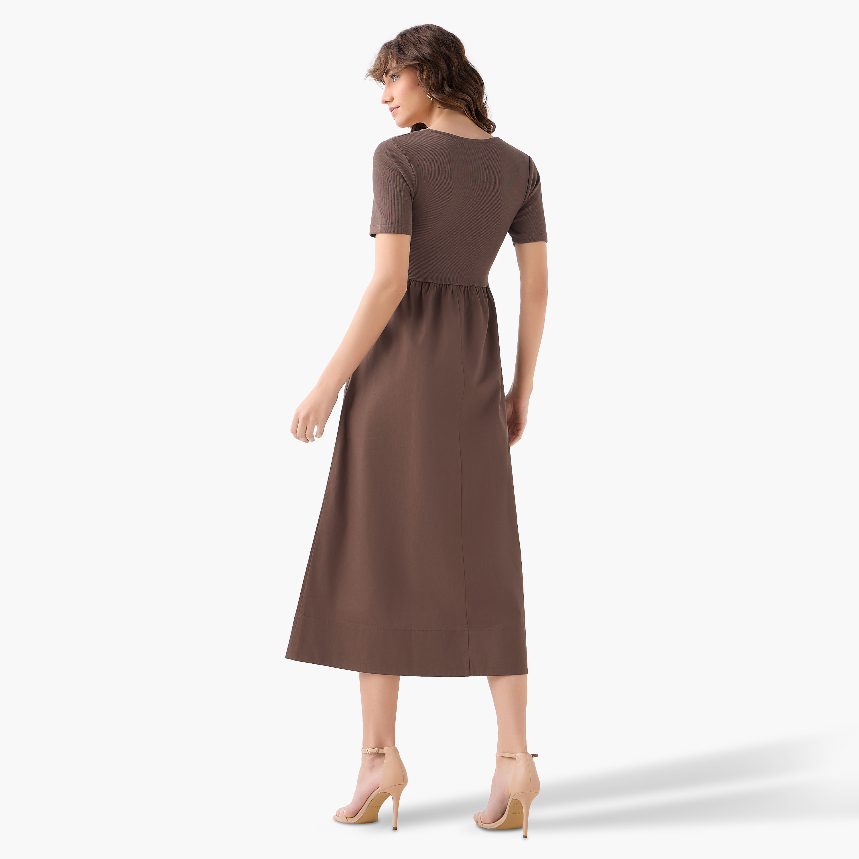A-line Midi Dress with Ribbed Texture-women-clothing-dresses-image-6
