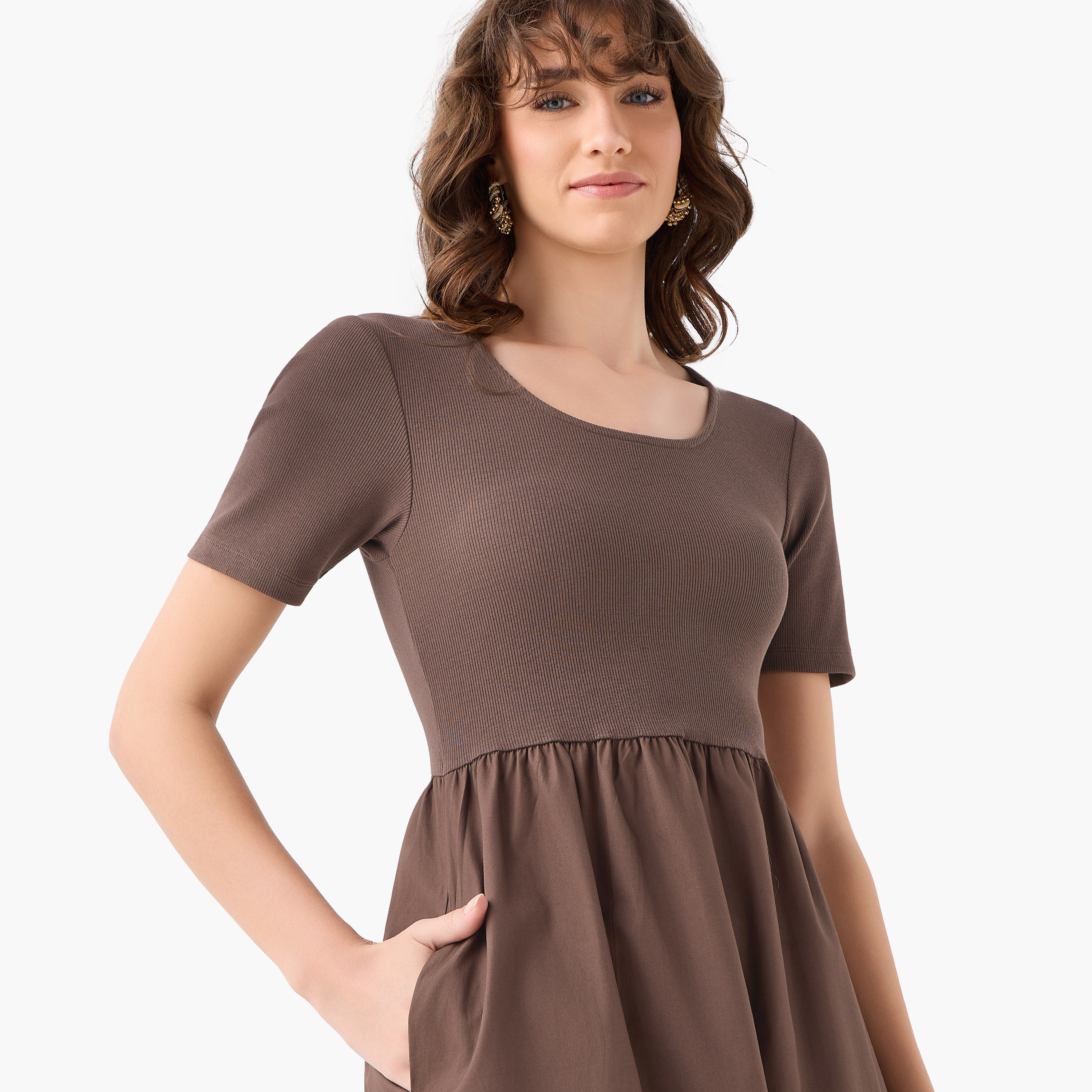 A-line Midi Dress with Ribbed Texture-women-clothing-dresses-image-7