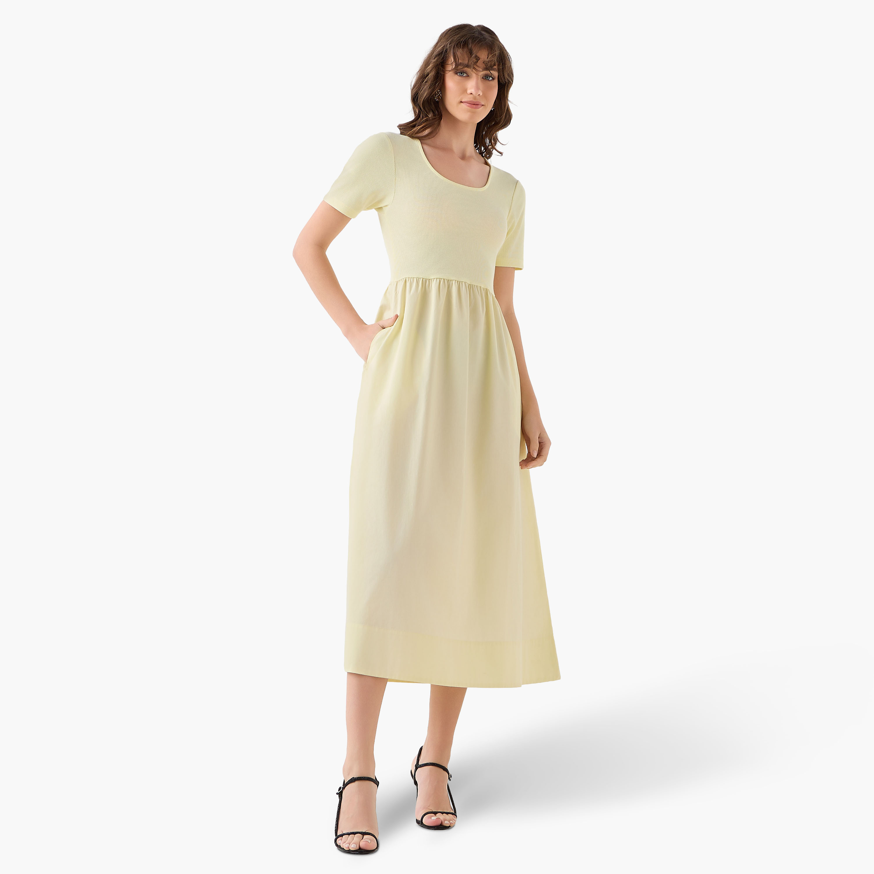 فستان ميدي بقصة إيه لاين بملمس مضلّع-women-clothing-dresses-image-2