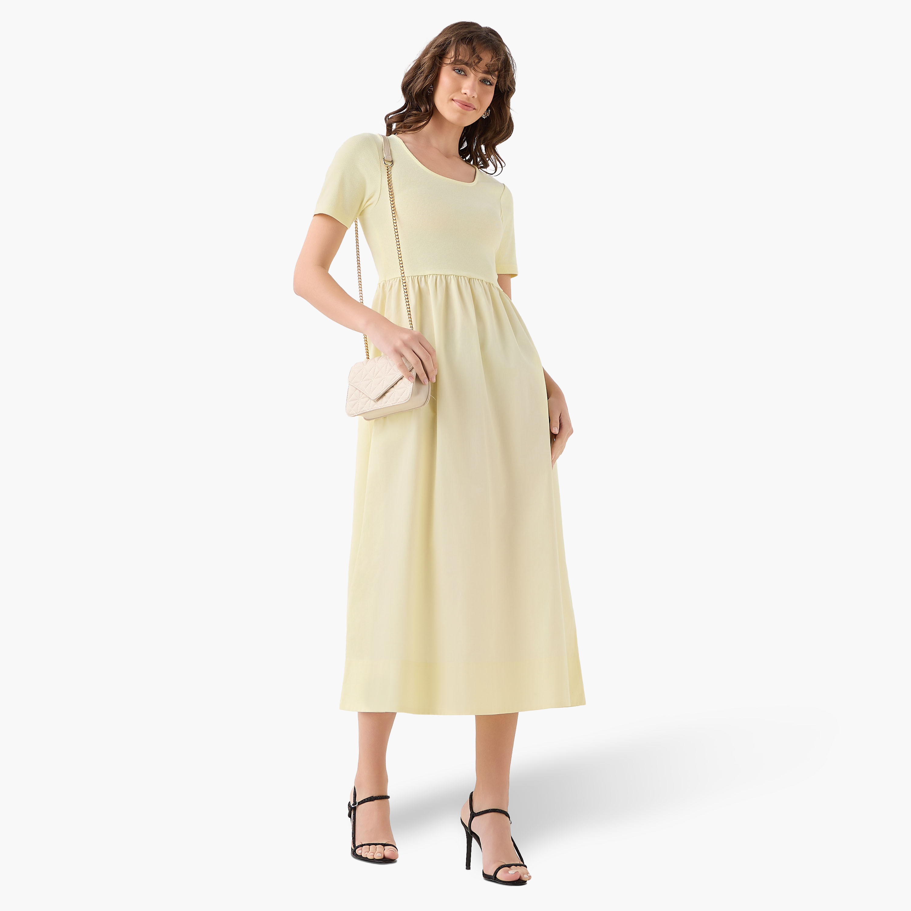 فستان ميدي بقصة إيه لاين بملمس مضلّع-women-clothing-dresses-image-3