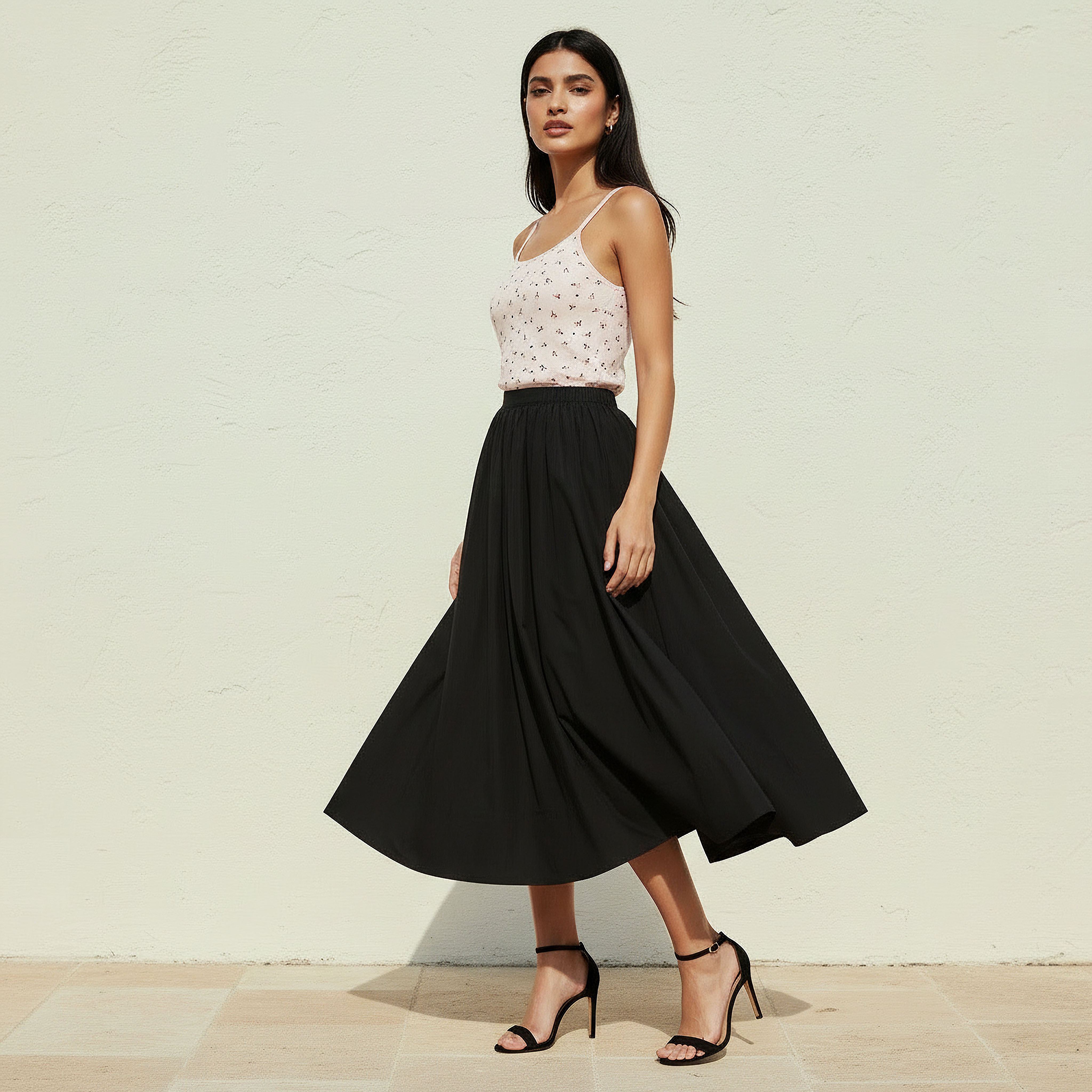 Midi Cotton A-line Skirt with Semi-Elasticated Waist-women-clothing-bottoms-skirts-image-3
