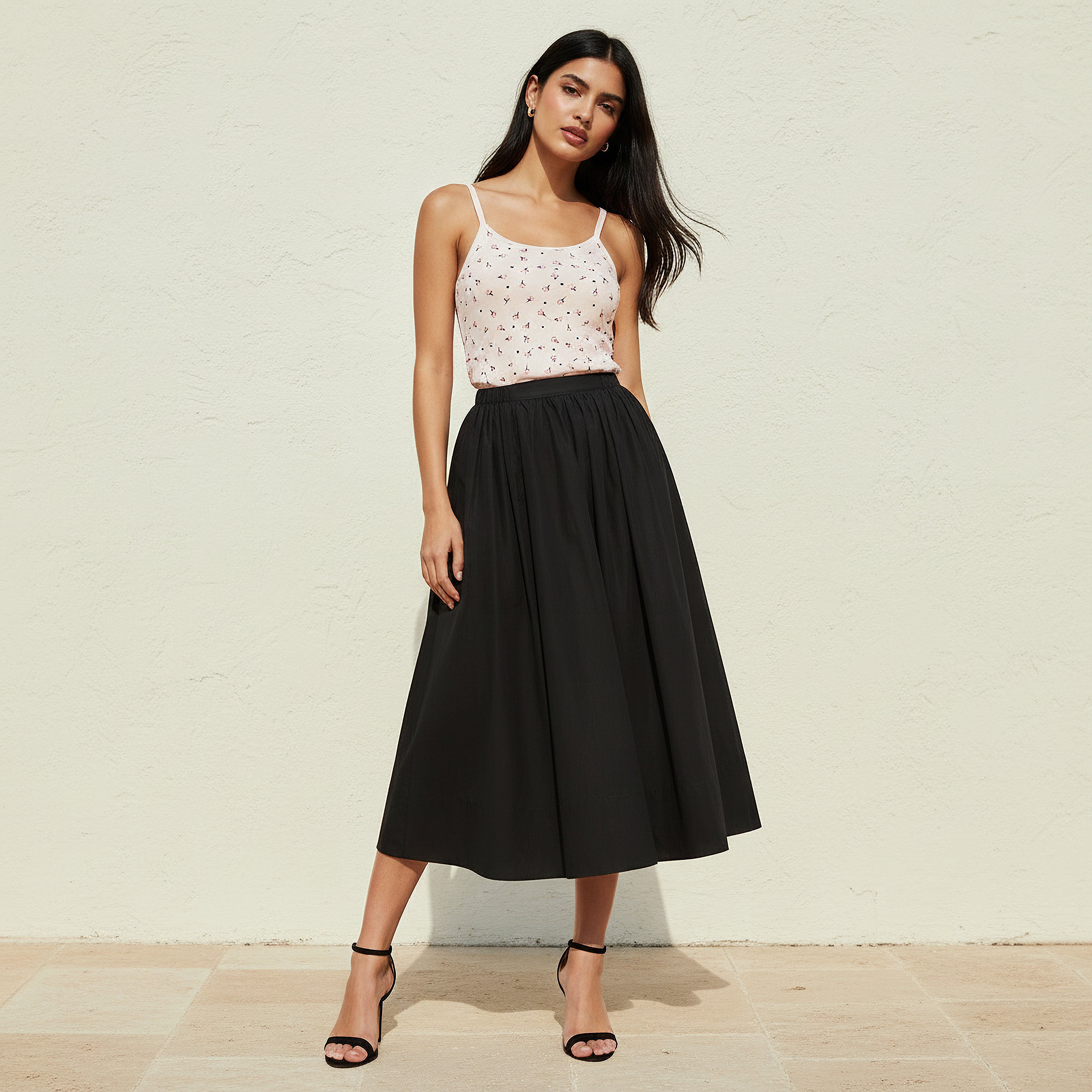 Midi Cotton A-line Skirt with Semi-Elasticated Waist-women-clothing-bottoms-skirts-image-5