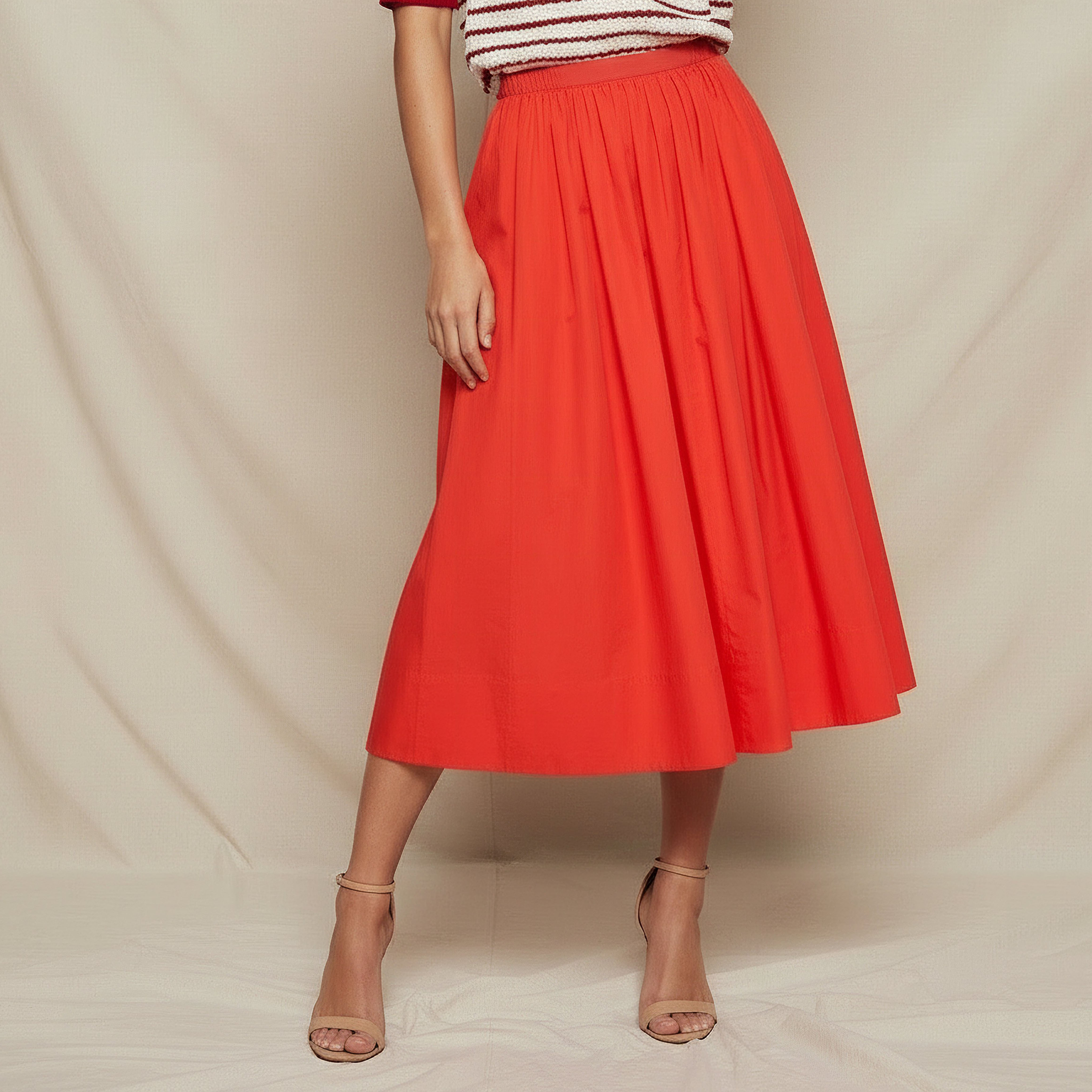 Midi Cotton A-line Skirt with Semi-Elasticated Waist-women-clothing-bottoms-skirts-image-1