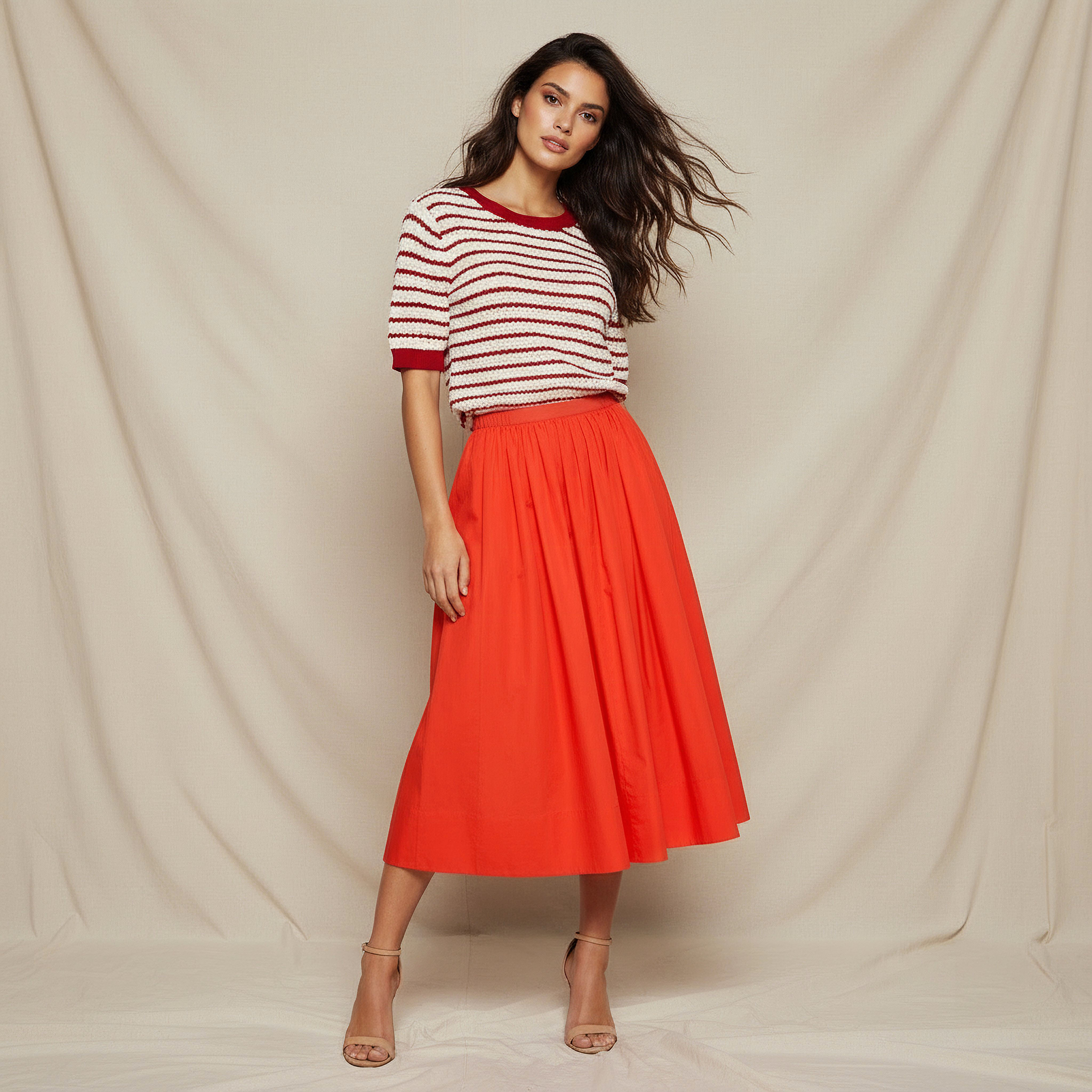 Midi Cotton A-line Skirt with Semi-Elasticated Waist-women-clothing-bottoms-skirts-image-3