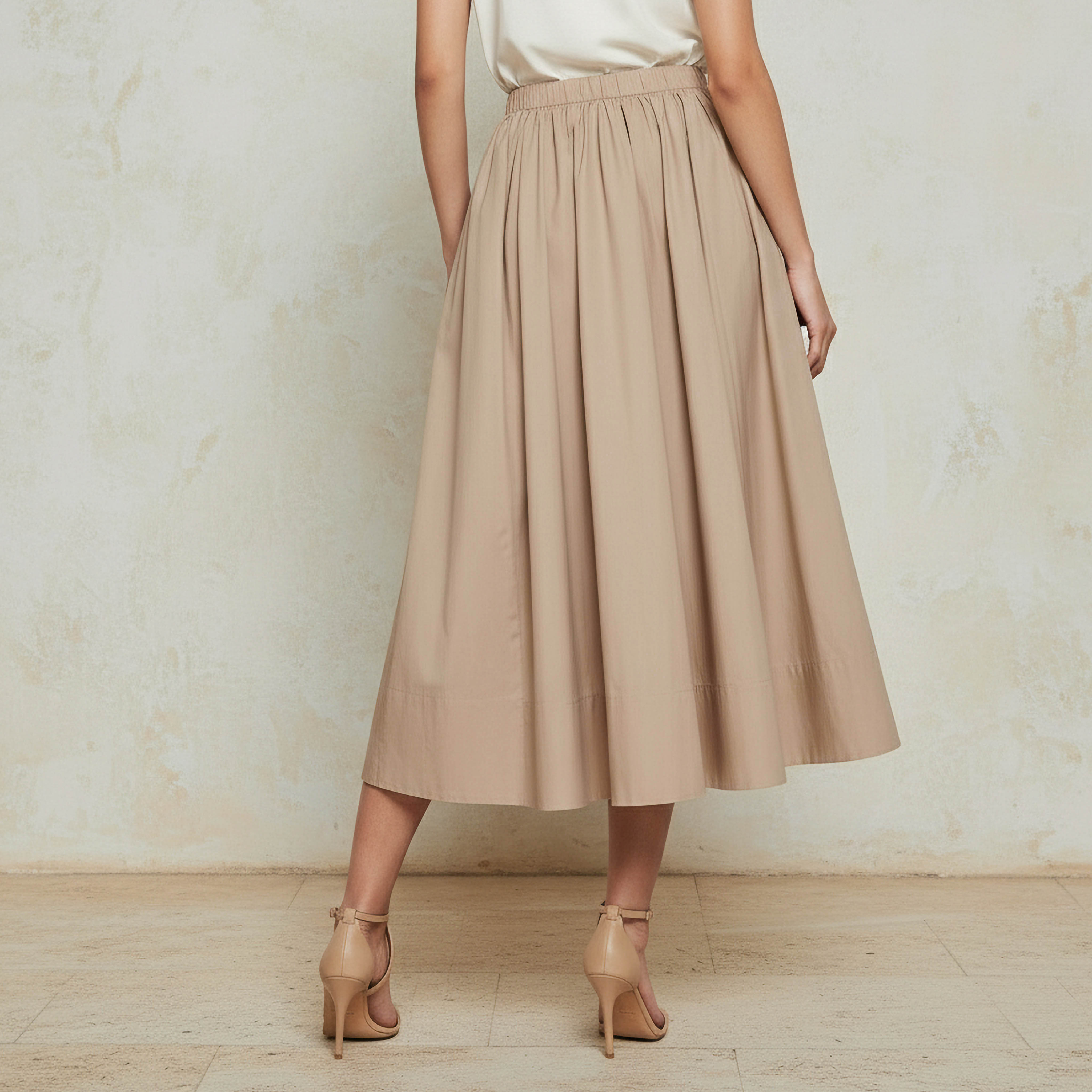 Midi Cotton A-line Skirt with Semi-Elasticated Waist-women-clothing-bottoms-skirts-image-4