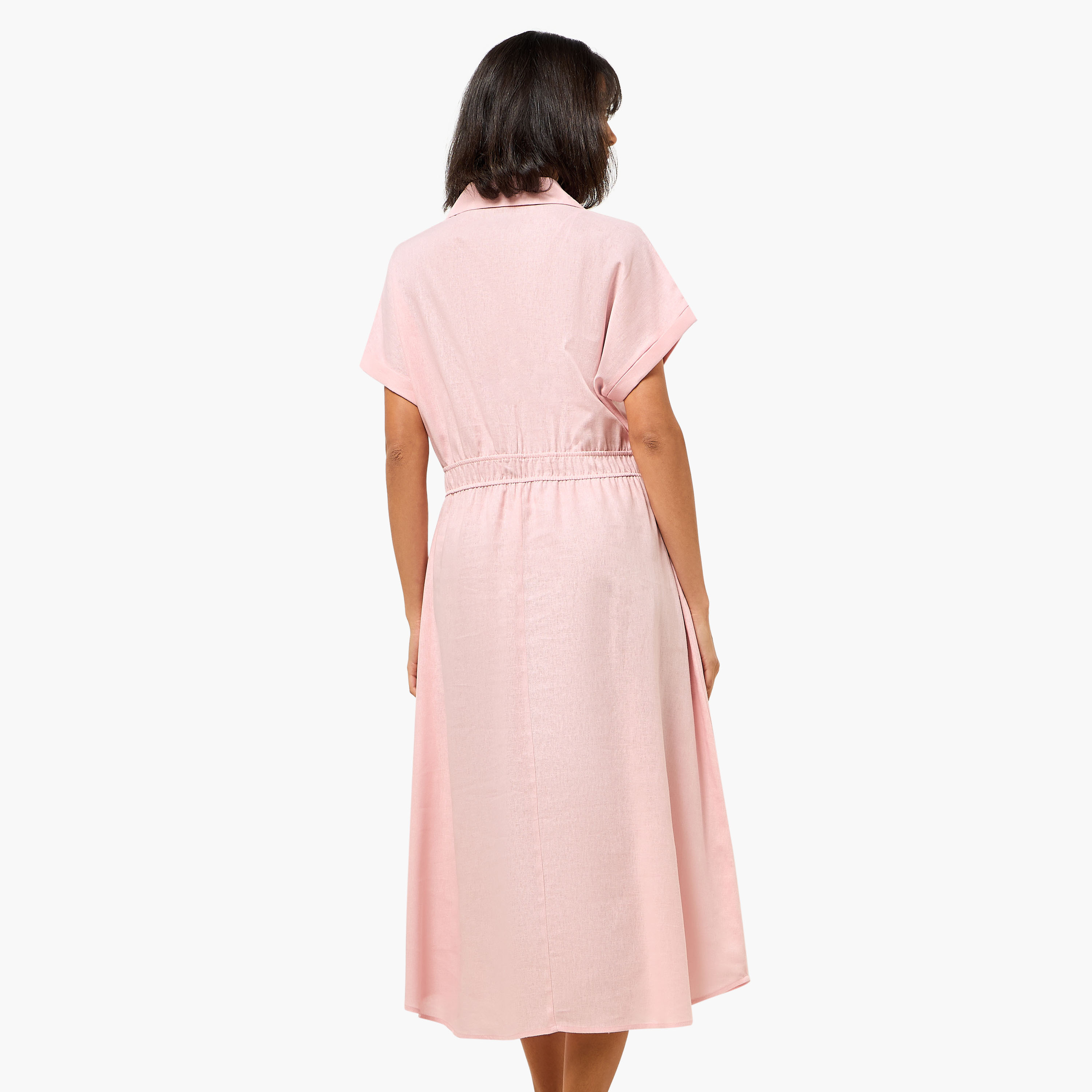 A-line Midi Linen Blend Shirt Dress with Cinched Waist-women-clothing-dresses-image-5