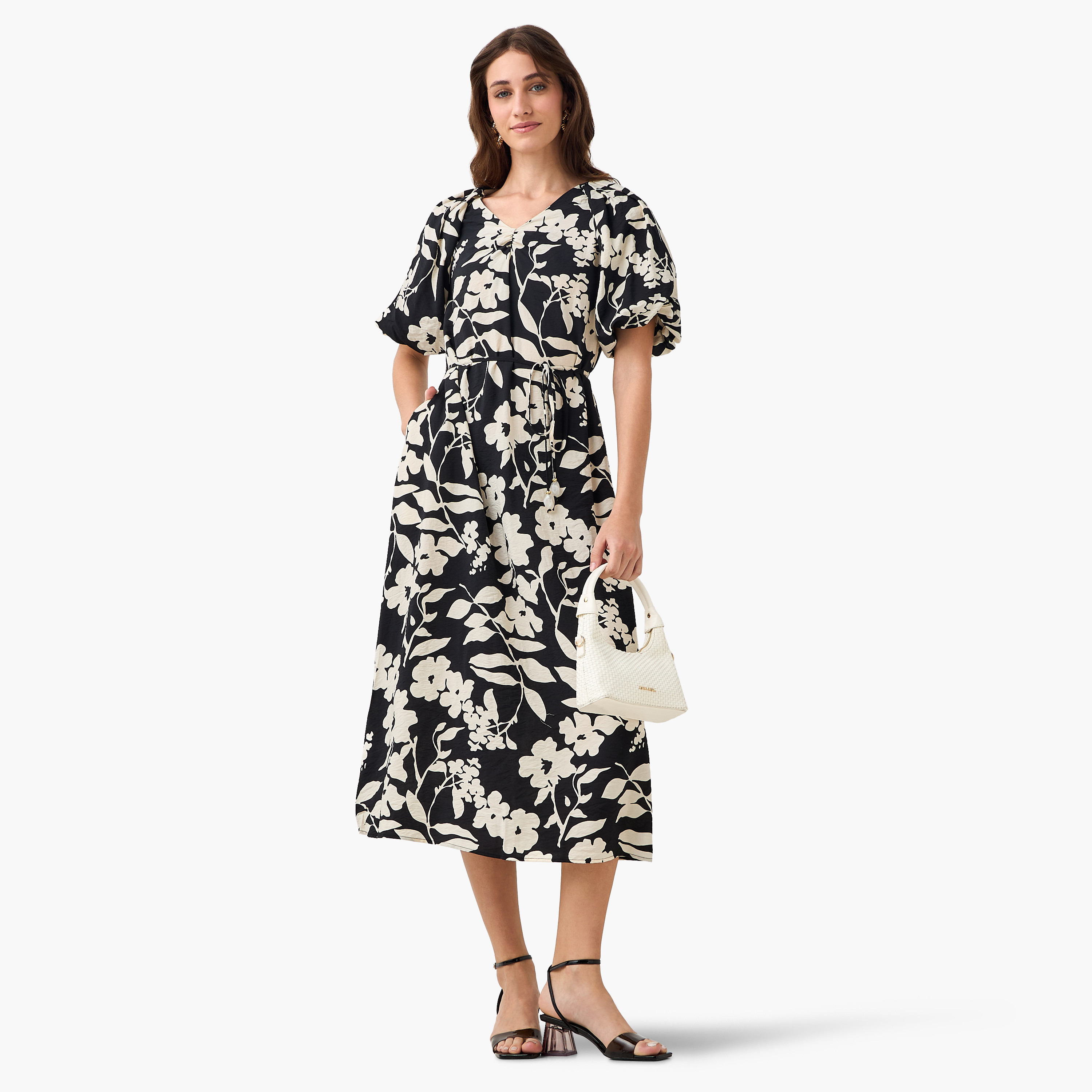 Midi Floral Print Women Dress with Balloon Sleeves-women-clothing-dresses-image-5
