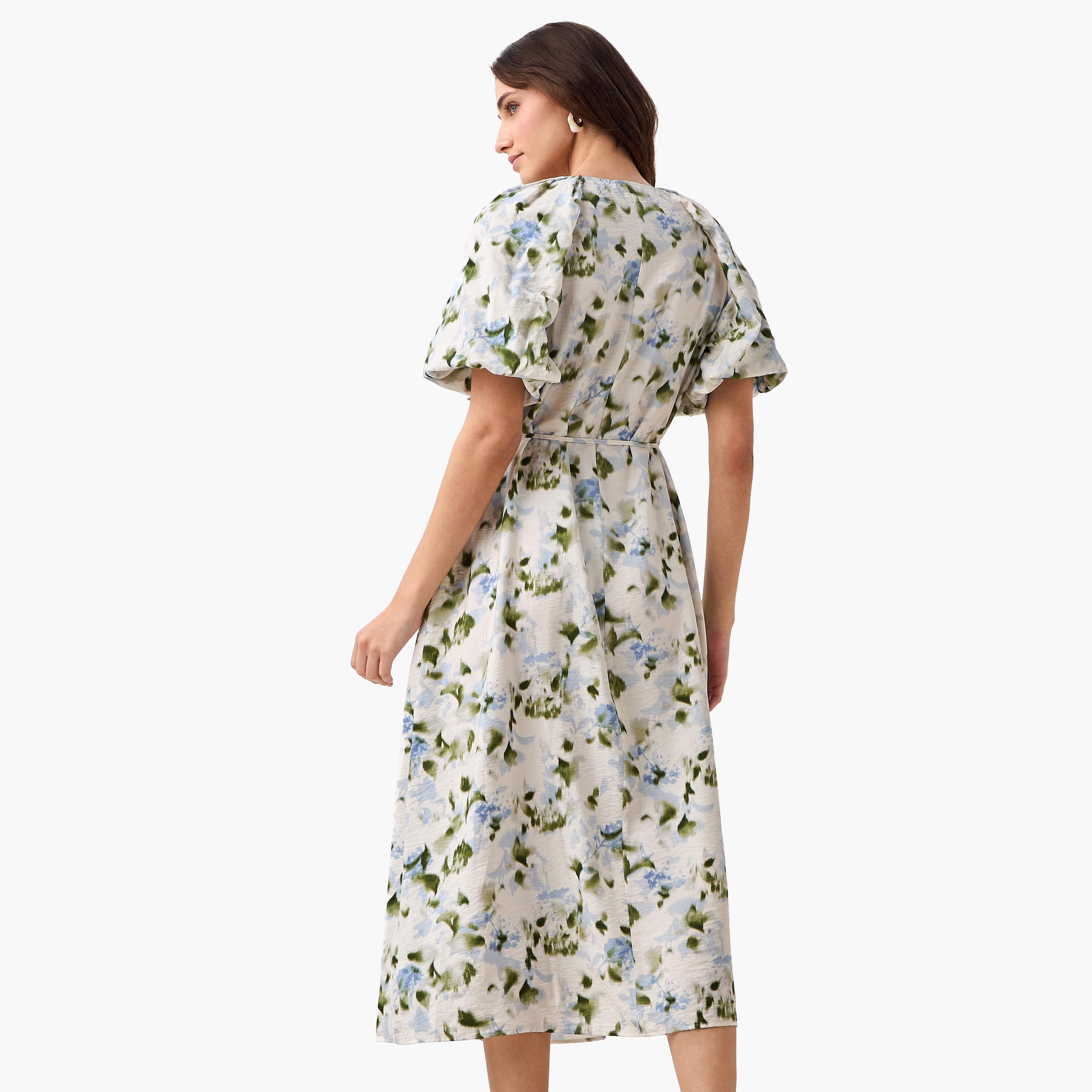 Midi Floral Print Women Dress with Balloon Sleeves-women-clothing-dresses-image-5