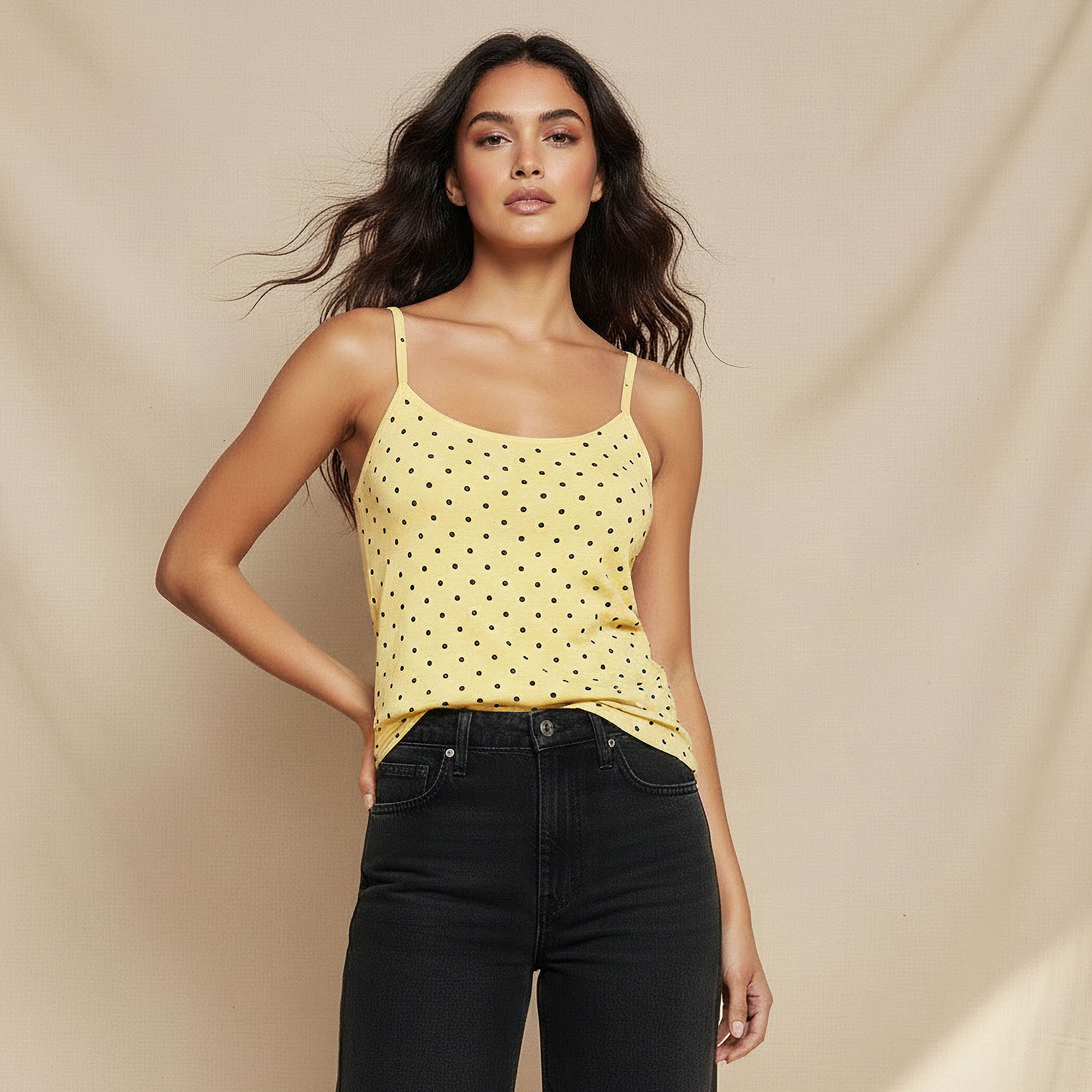 Slim Fit Strappy Top with Polka Dot Print-women-clothing-tshirts-image-1