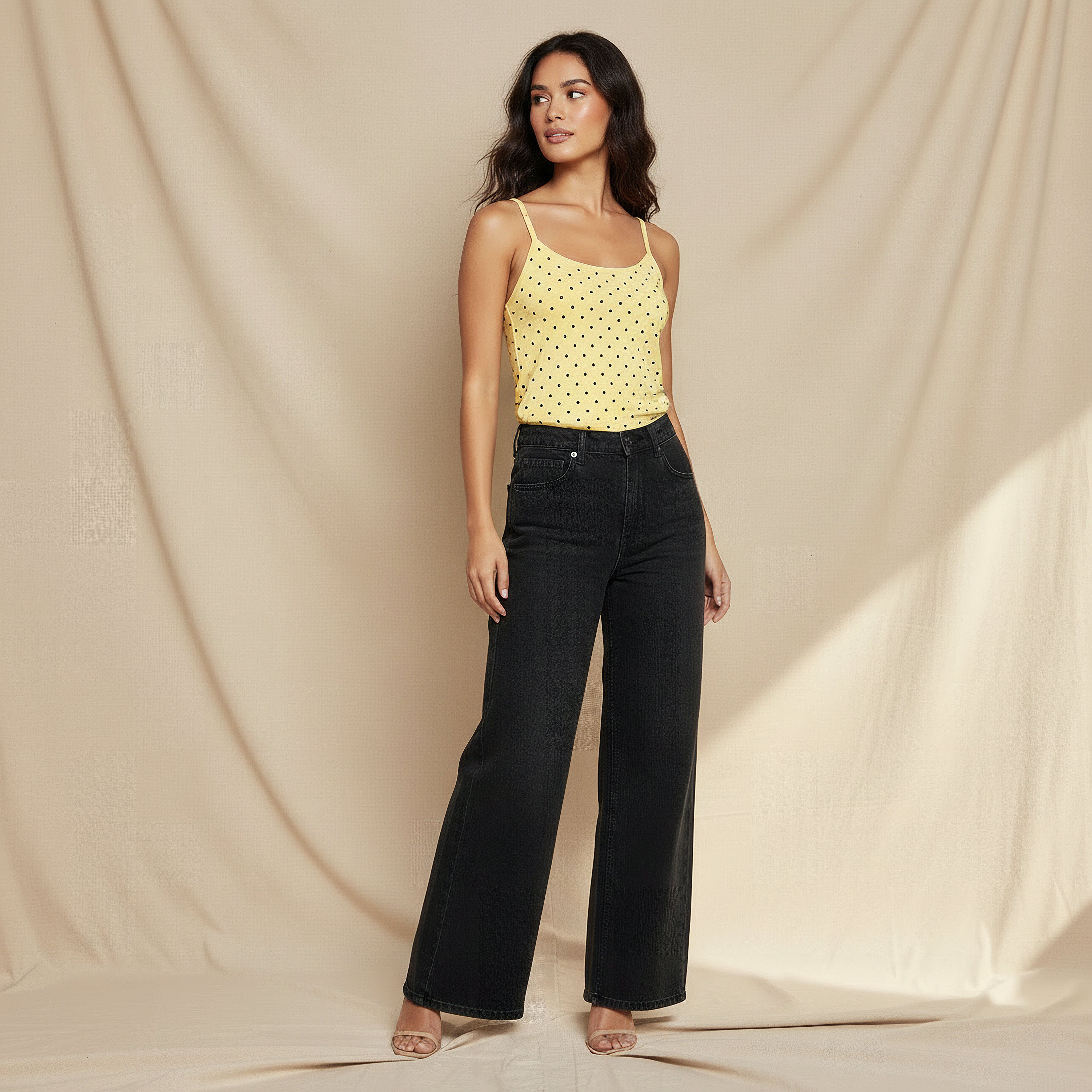 Slim Fit Strappy Top with Polka Dot Print-women-clothing-tshirts-image-3