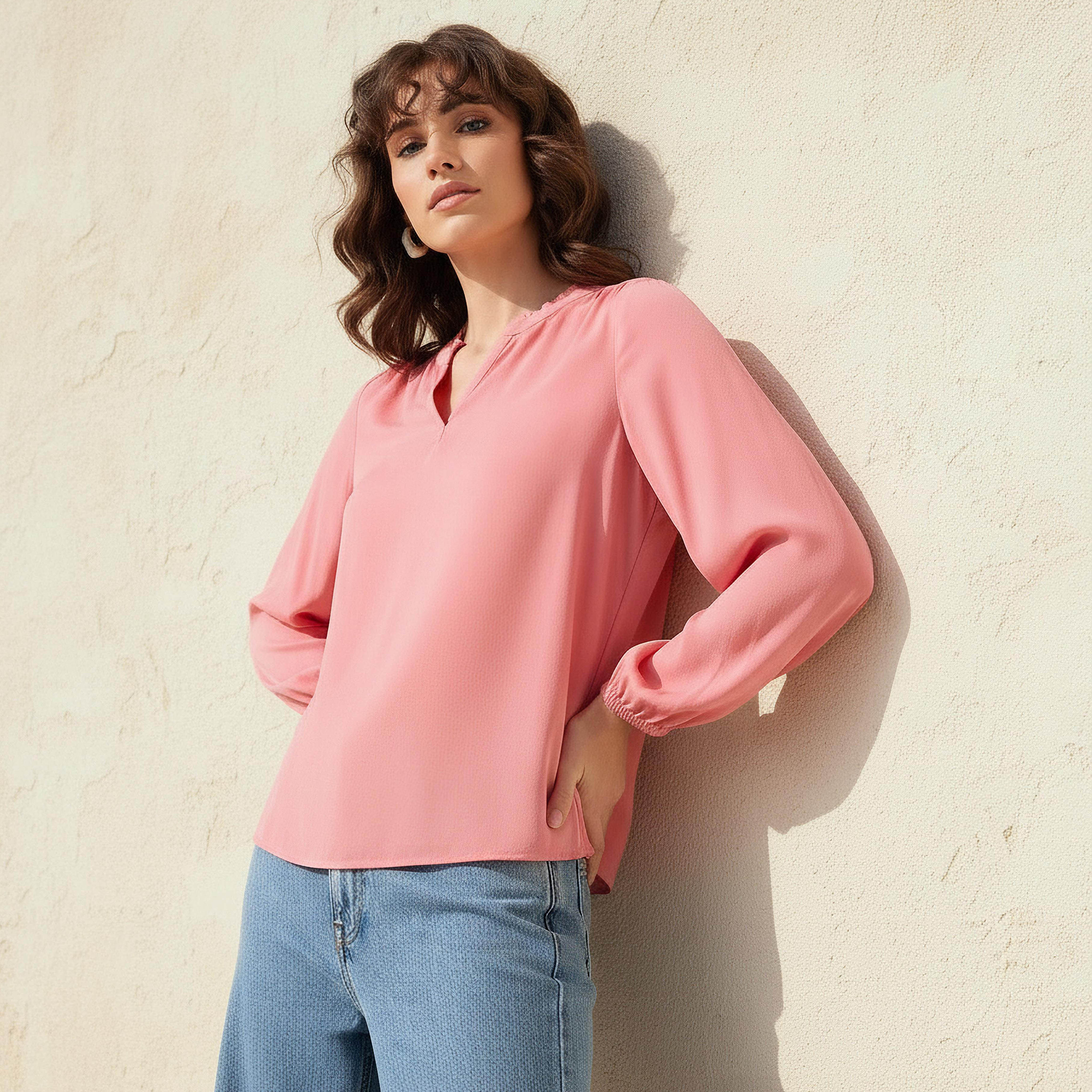 Viscose Top with Mandarin Collar-women-clothing-shirtsandblouses-blouses-image-1