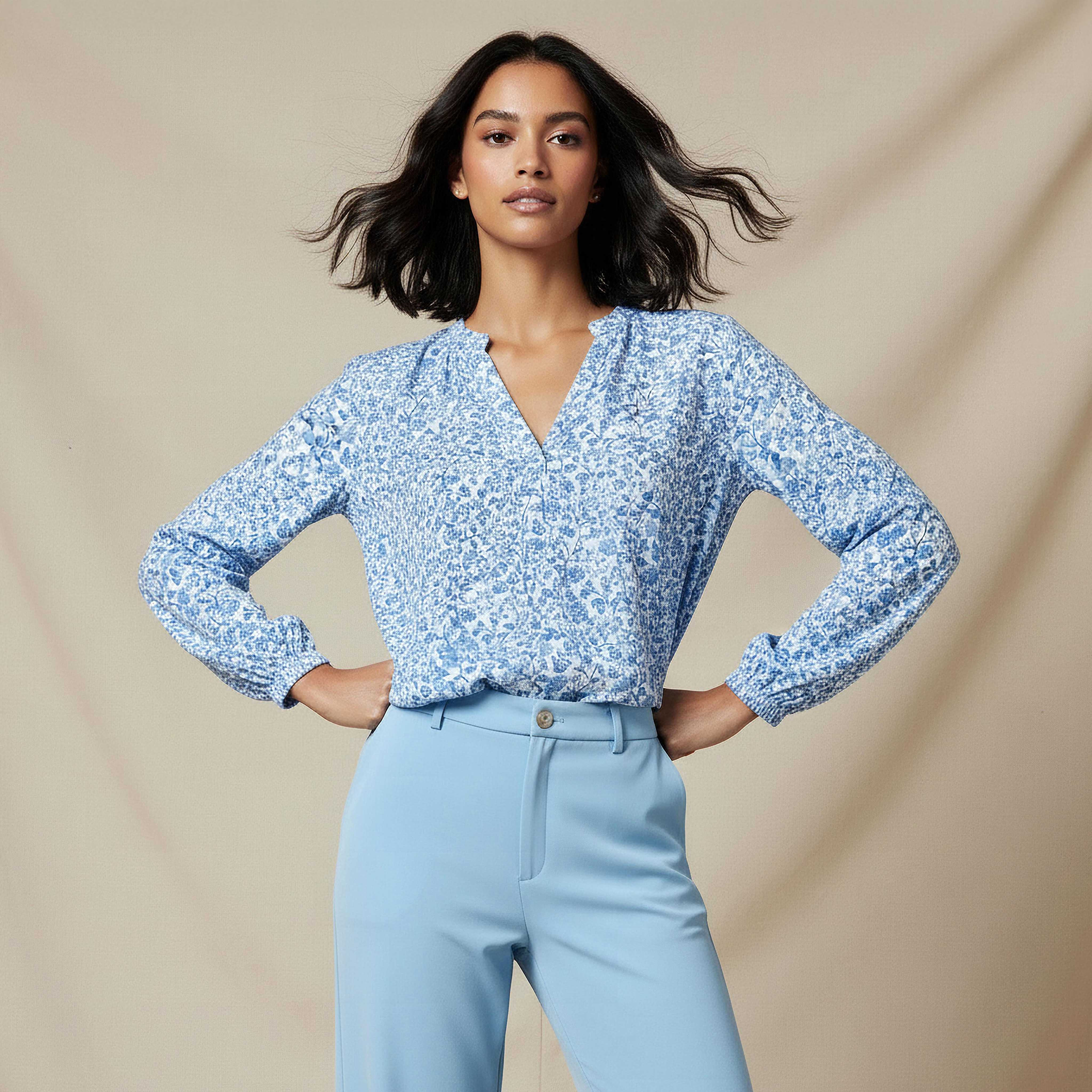 Mandarin Neck Top with Floral Print-women-clothing-shirtsandblouses-blouses-image-1