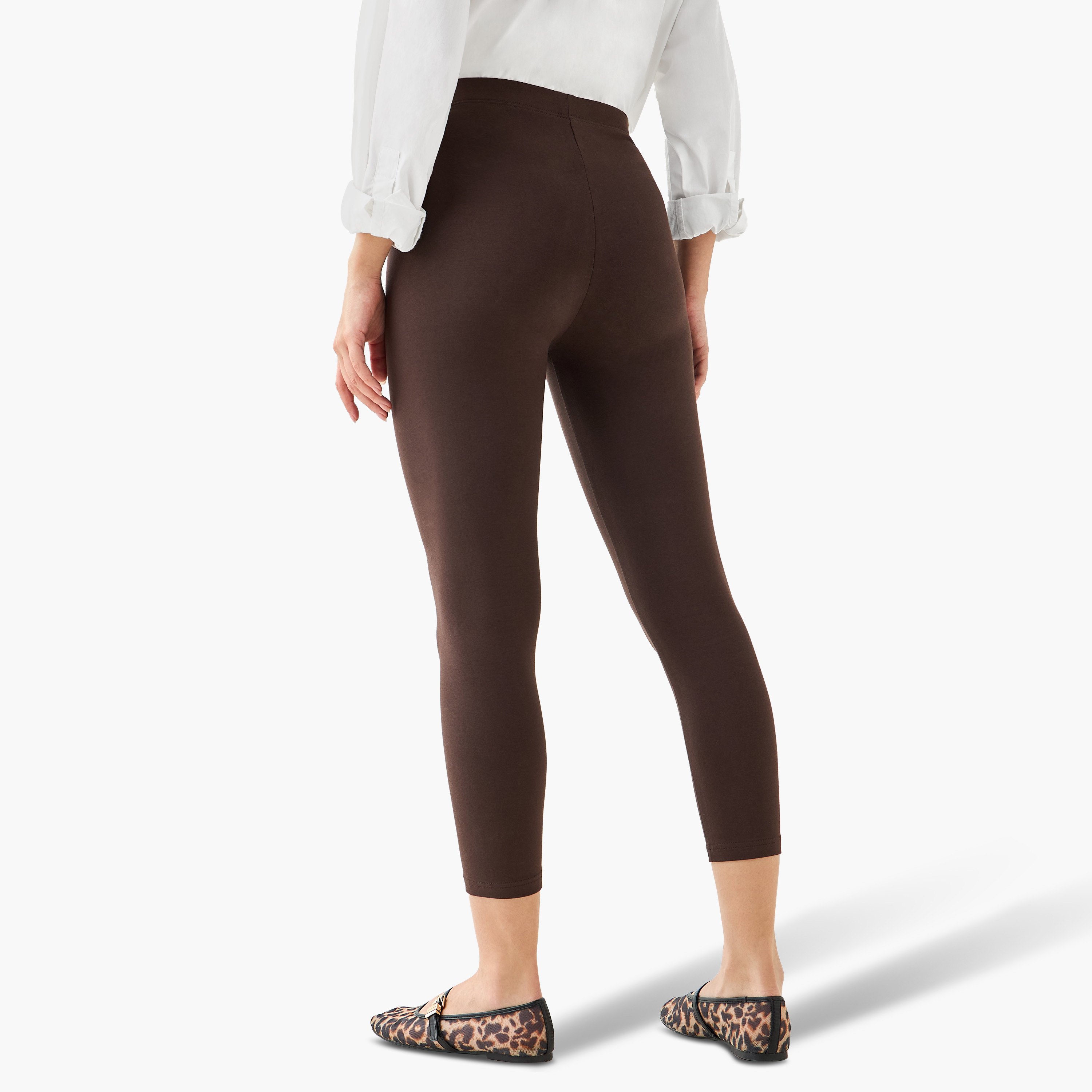 High-Rise 3/4 Length Leggings with Elasticated Waistband-women-clothing-bottoms-leggings-image-5
