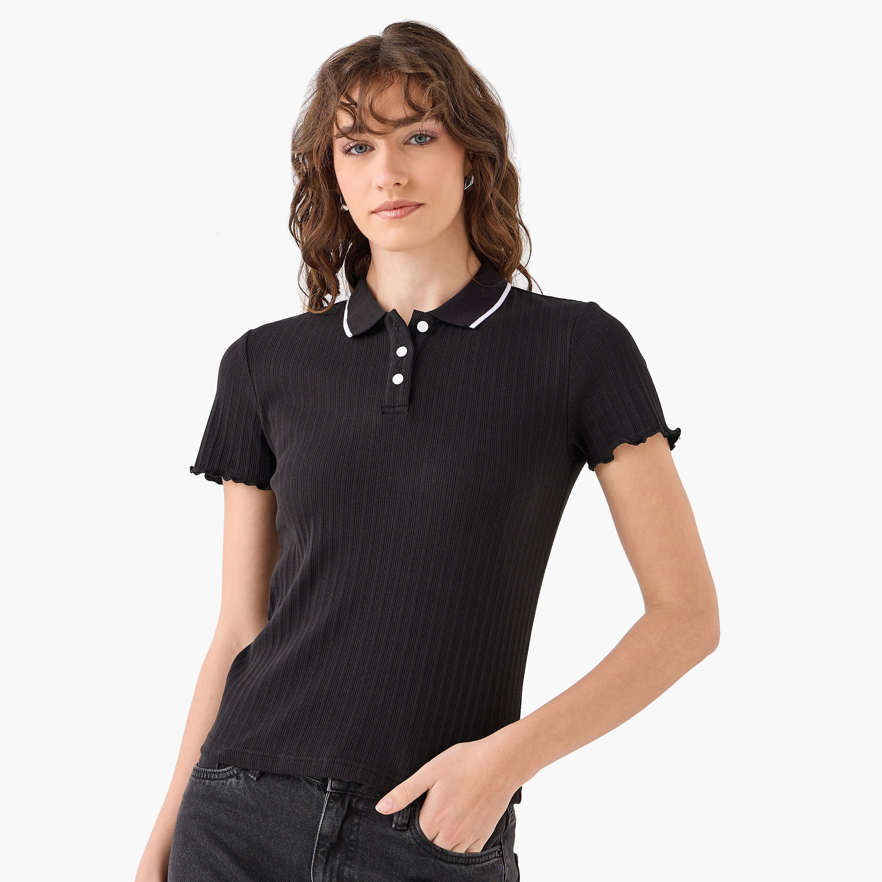 Polo T-shirt with Tipping Detail-women-clothing-tshirts-image-2